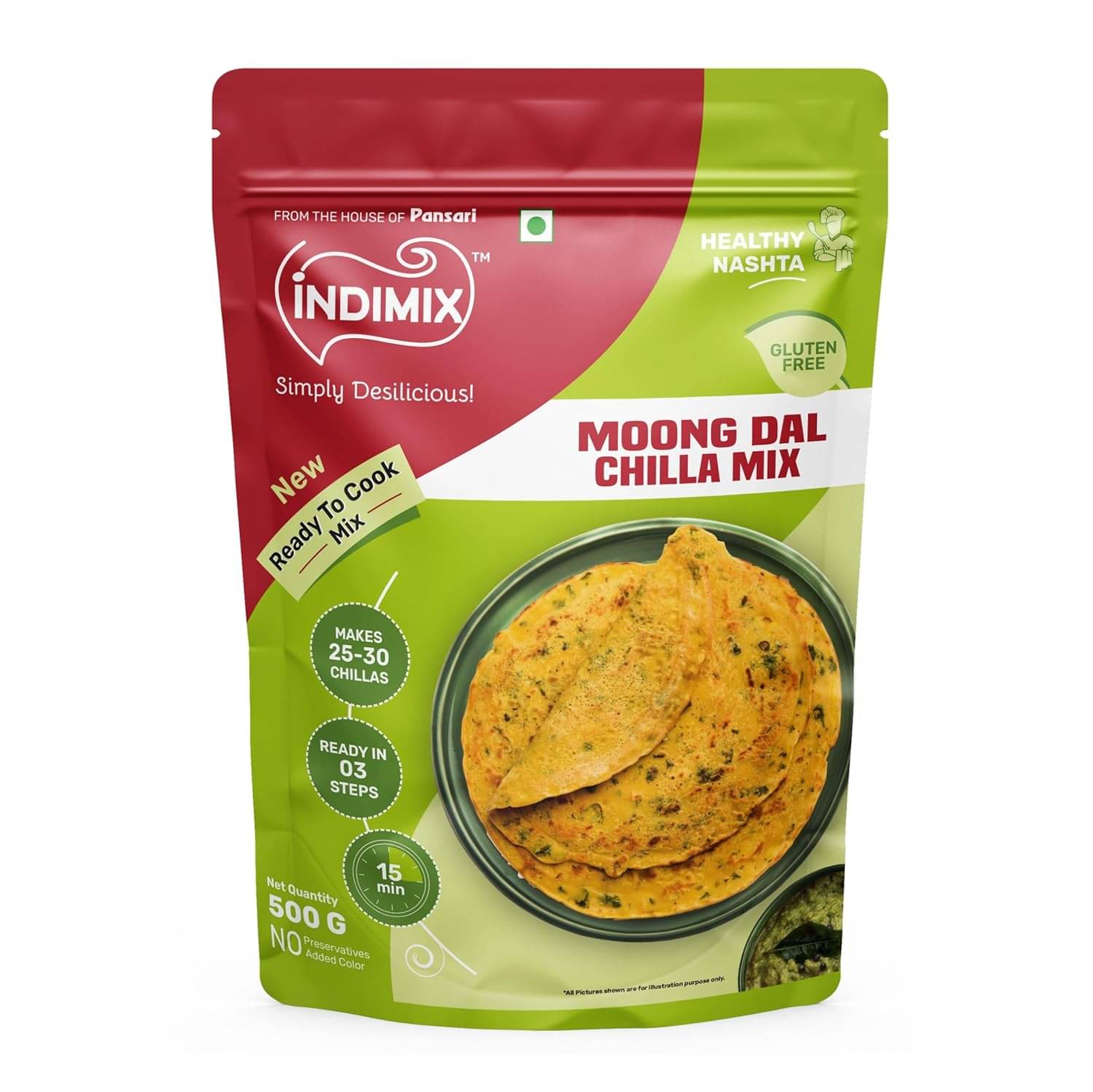    			INDIMIX RTC Moong Dal Chilla 500 gm