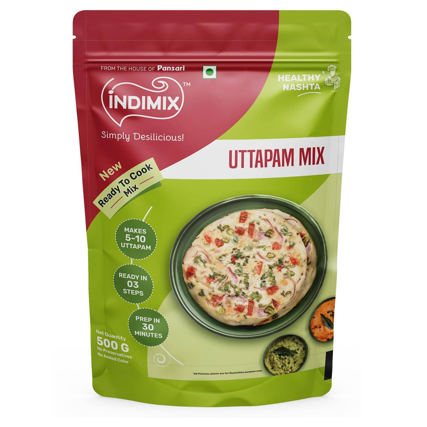     			INDIMIX  Ready To Cook Uttapam  500 gm