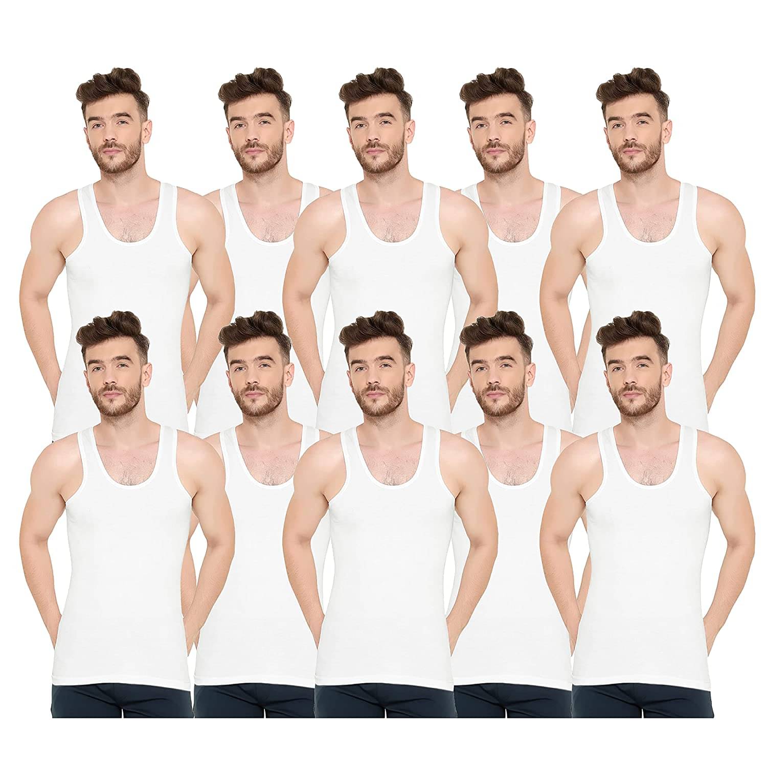 INNERO Pack of 10 Cotton Basic Vest For Men ( White ) INNERO Pack of 10 Cotton Basic Vest For Men ( White )