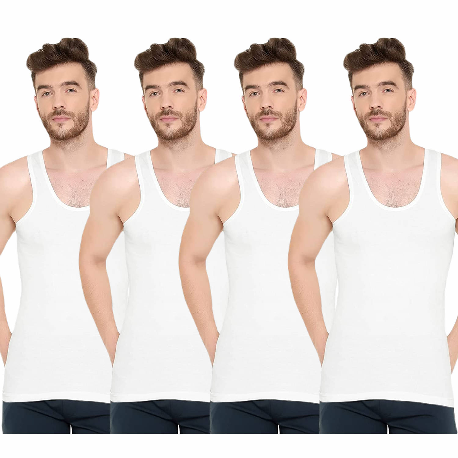    			INNERO Pack of 4 Cotton Basic Vest For Men ( White )