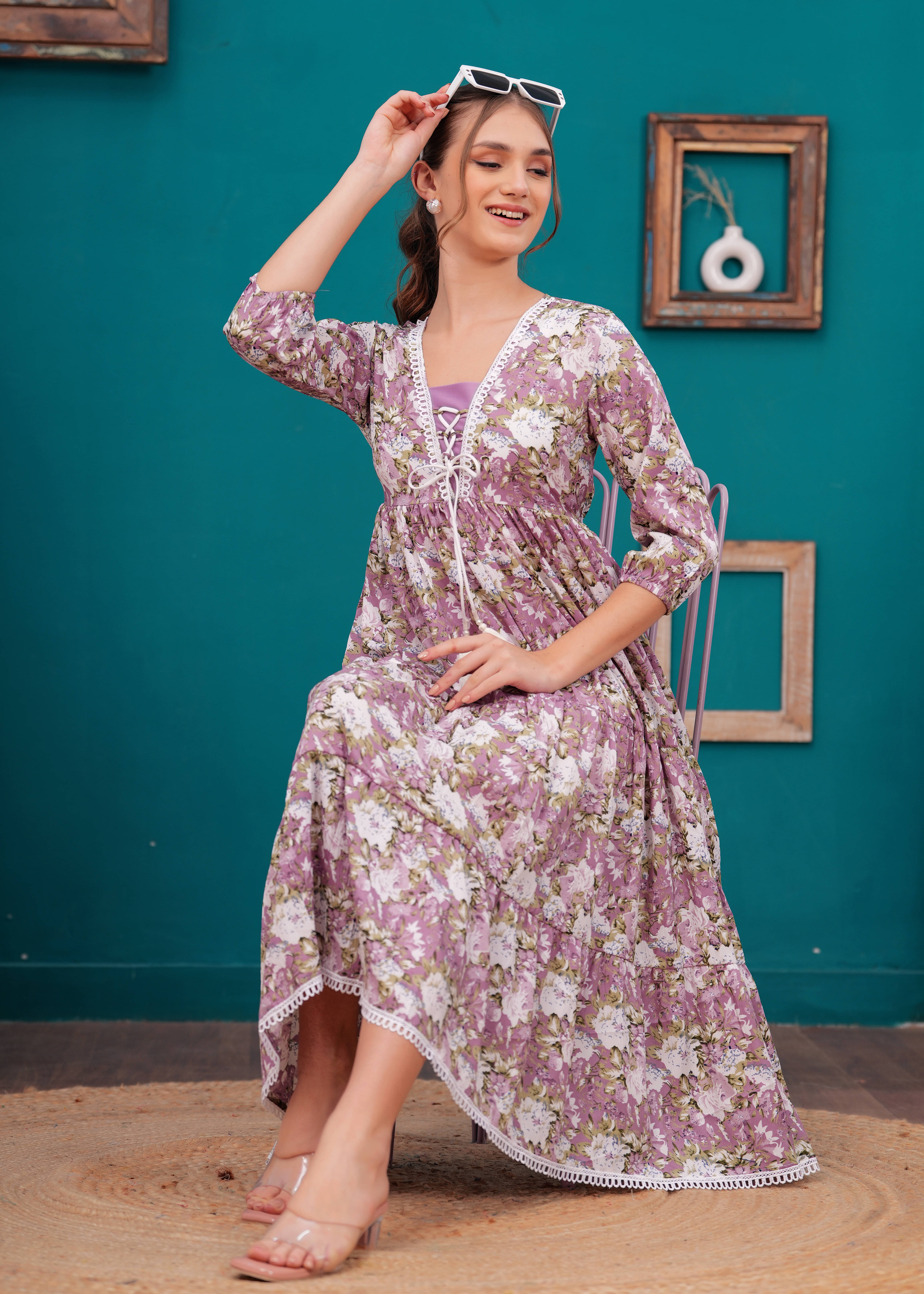     			JC4U Women Crepe Printed Fit & Flare Dress ( Purple )