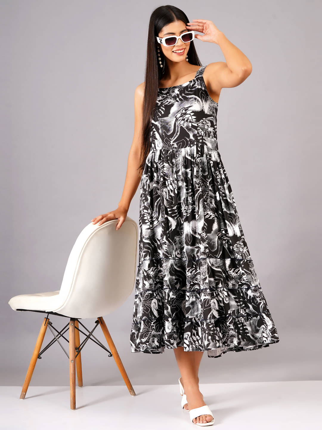     			JC4U Women Viscose Printed Fit & Flare Dress ( Black )
