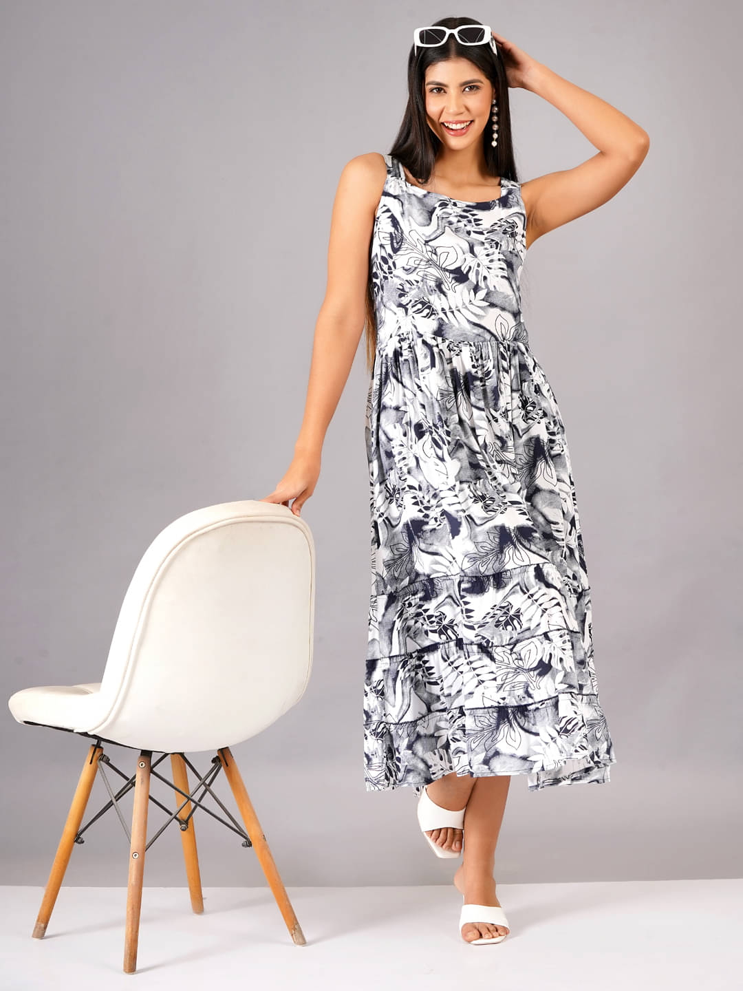     			JC4U Women Viscose Printed Fit & Flare Dress ( White )