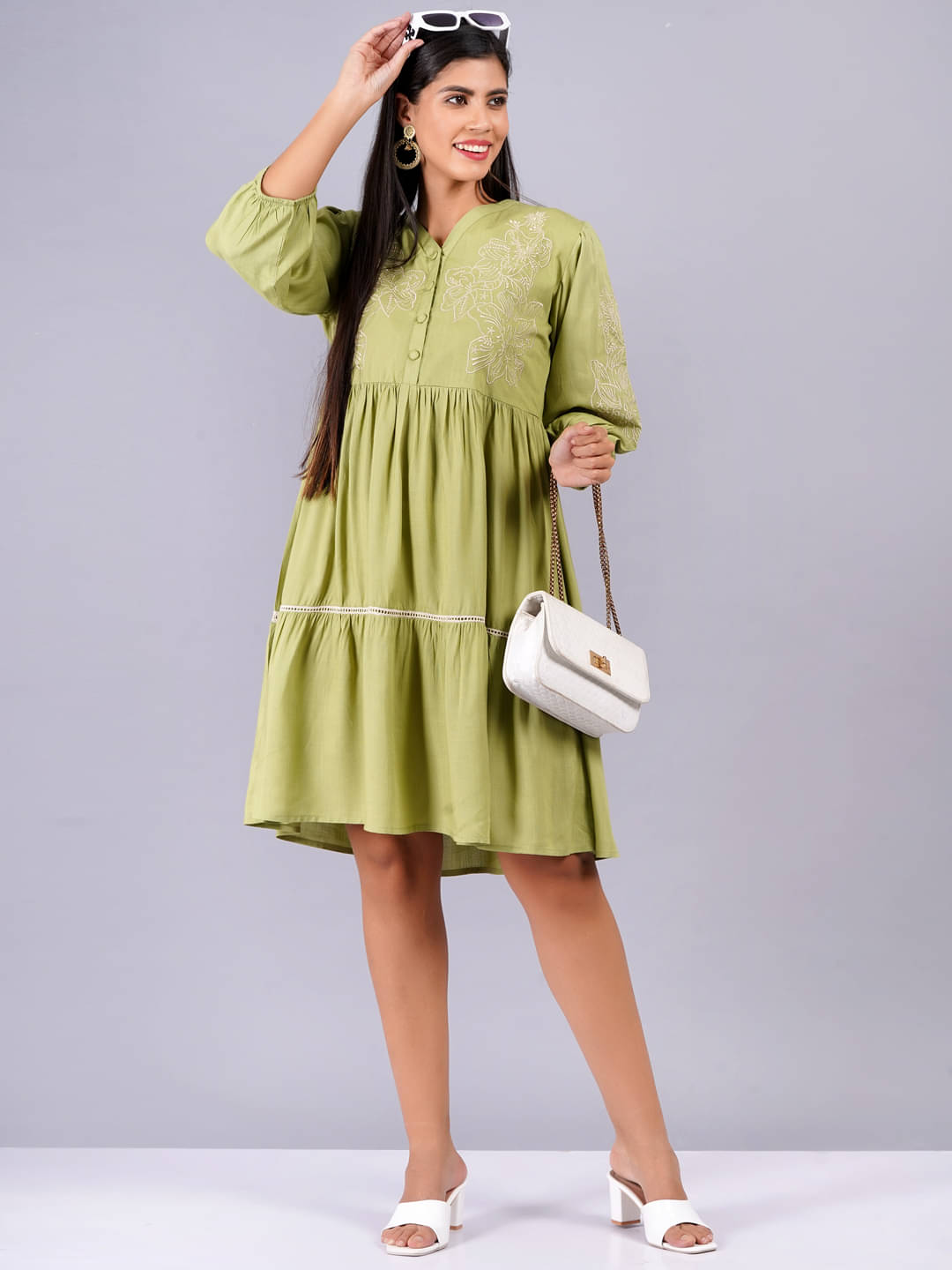 JC4U Viscose Self Design Midi Women's Fit & Flare Dress - Green ( Pack of 1 ) JC4U Viscose Self Design Midi Women's Fit & Flare Dress - Green ( Pack of 1 )