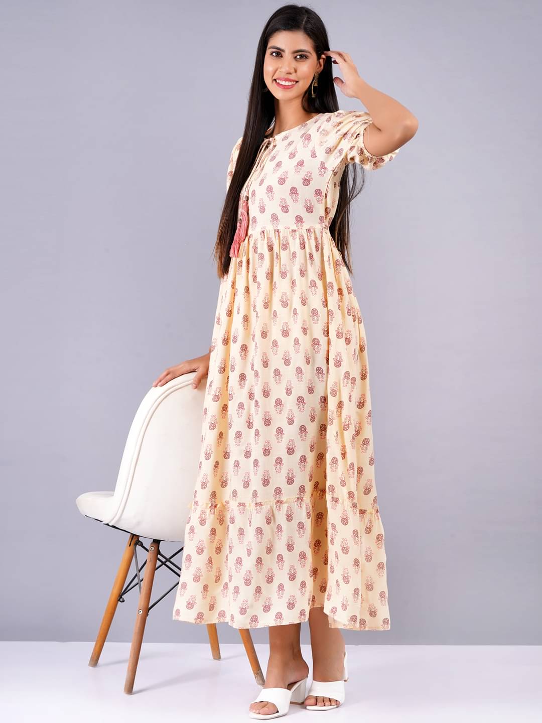 JC4U Viscose Self Design Midi Women's Fit & Flare Dress - Pink ( Pack of 1 ) JC4U Viscose Self Design Midi Women's Fit & Flare Dress - Pink ( Pack of 1 )
