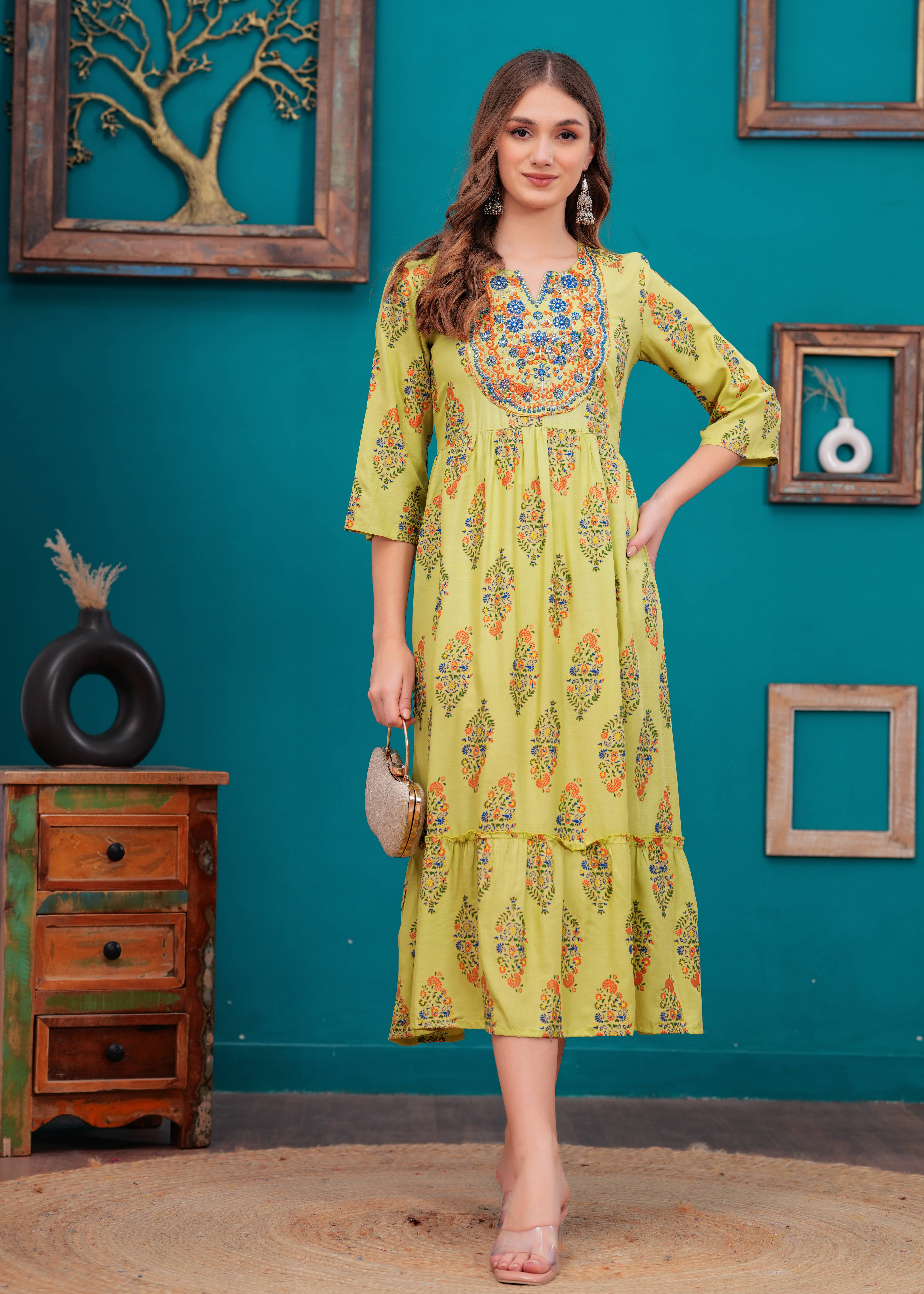 JC4U Viscose Self Design Midi Women's Fit & Flare Dress - Green ( Pack of 1 ) JC4U Viscose Self Design Midi Women's Fit & Flare Dress - Green ( Pack of 1 )