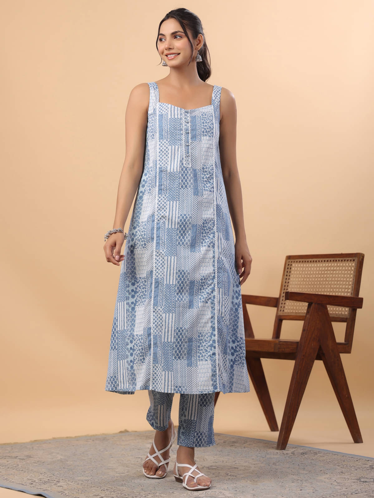     			Janasya Cotton Printed Kurti With Pants Women's Stitched Salwar Suit - Blue ( Pack of 1 )