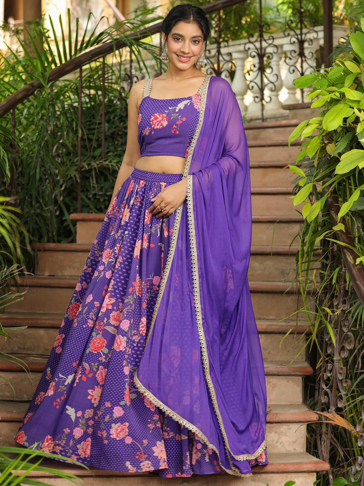 Janasya Purple Georgette Chaniya Choli Stitched Lehenga Single Janasya Purple Georgette Chaniya Choli Stitched Lehenga Single