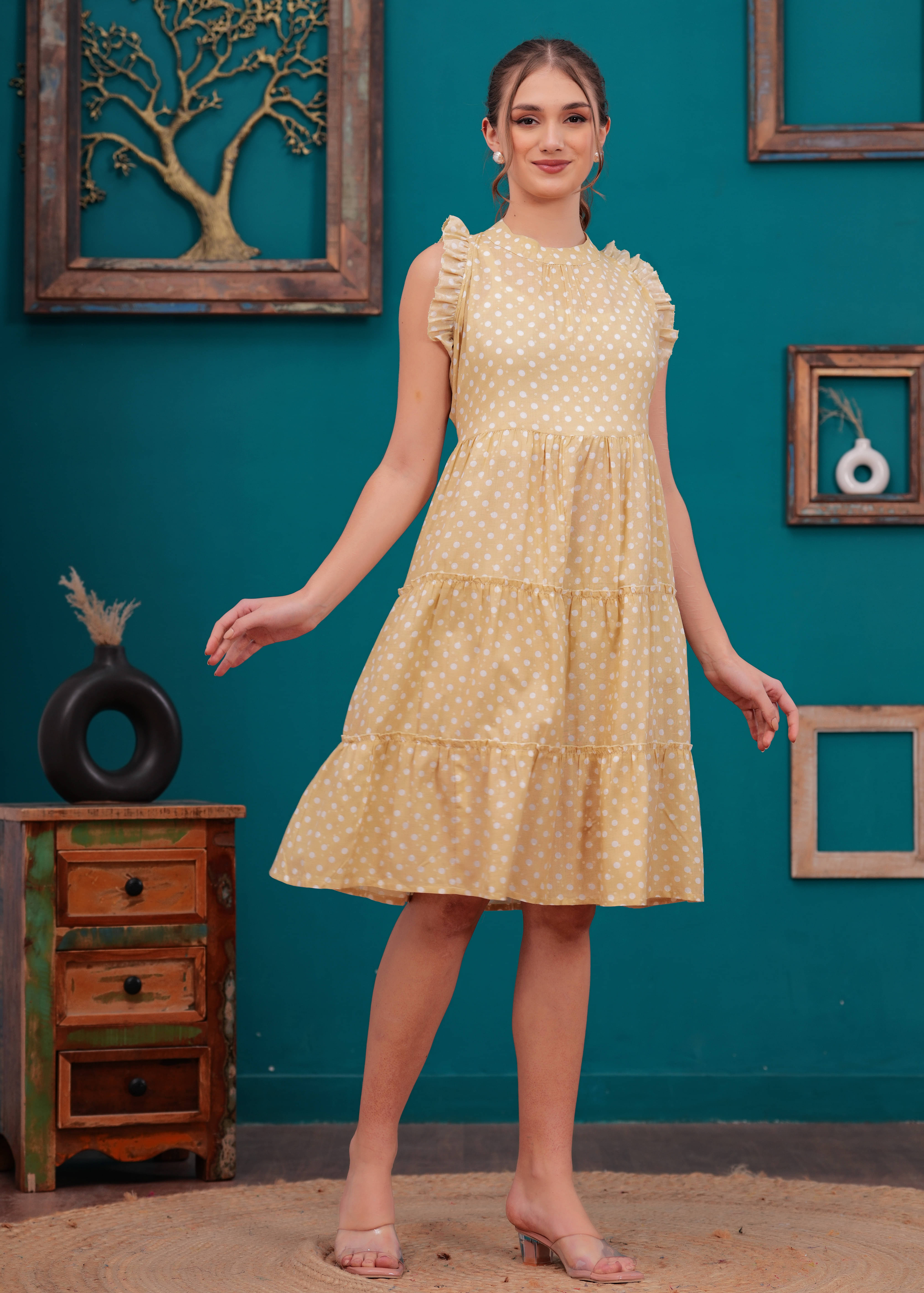     			Jyoti Women Cotton Printed A-line Dress ( Yellow )