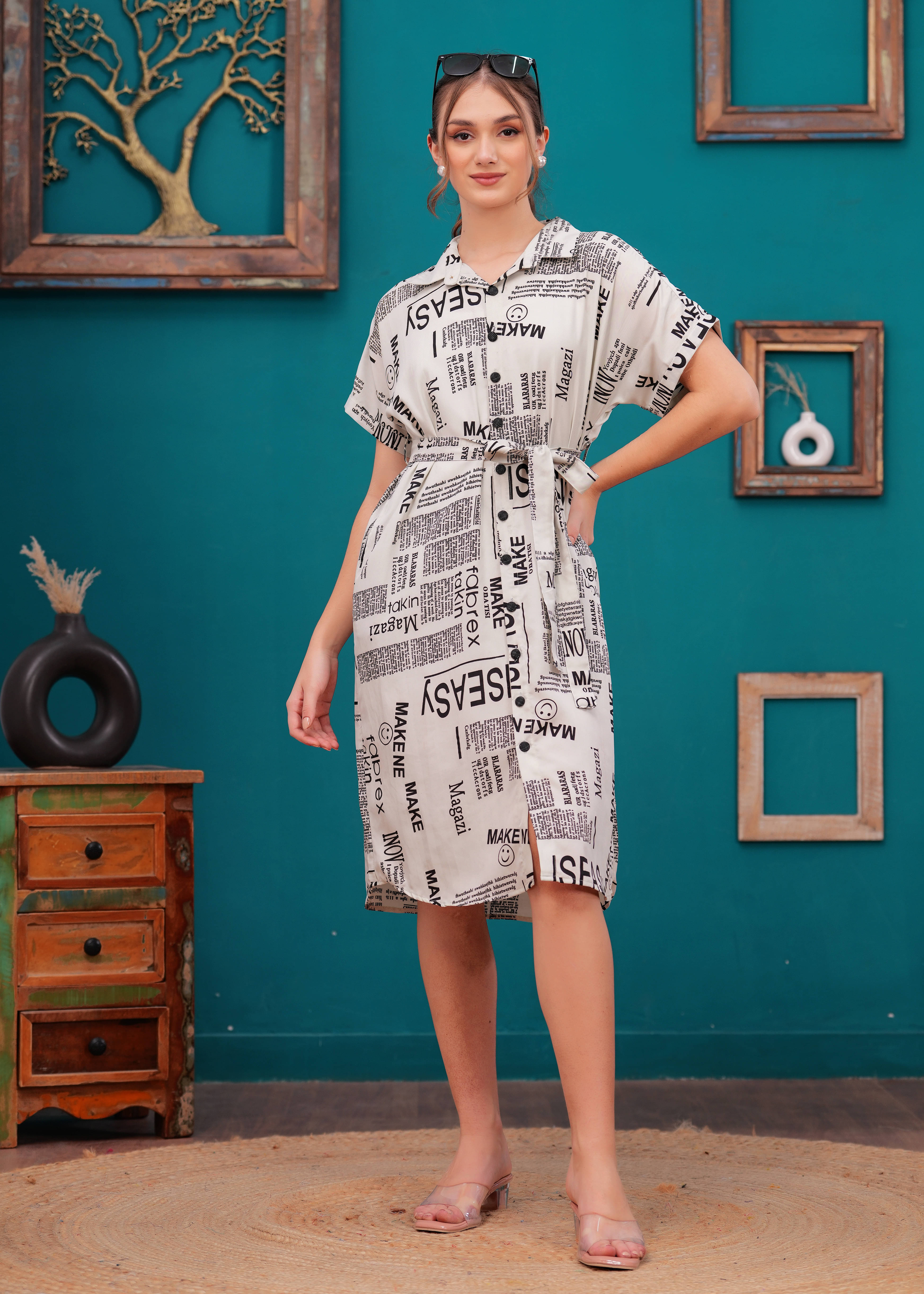     			Jyoti Women Crepe Printed Shirt Dress ( Beige )