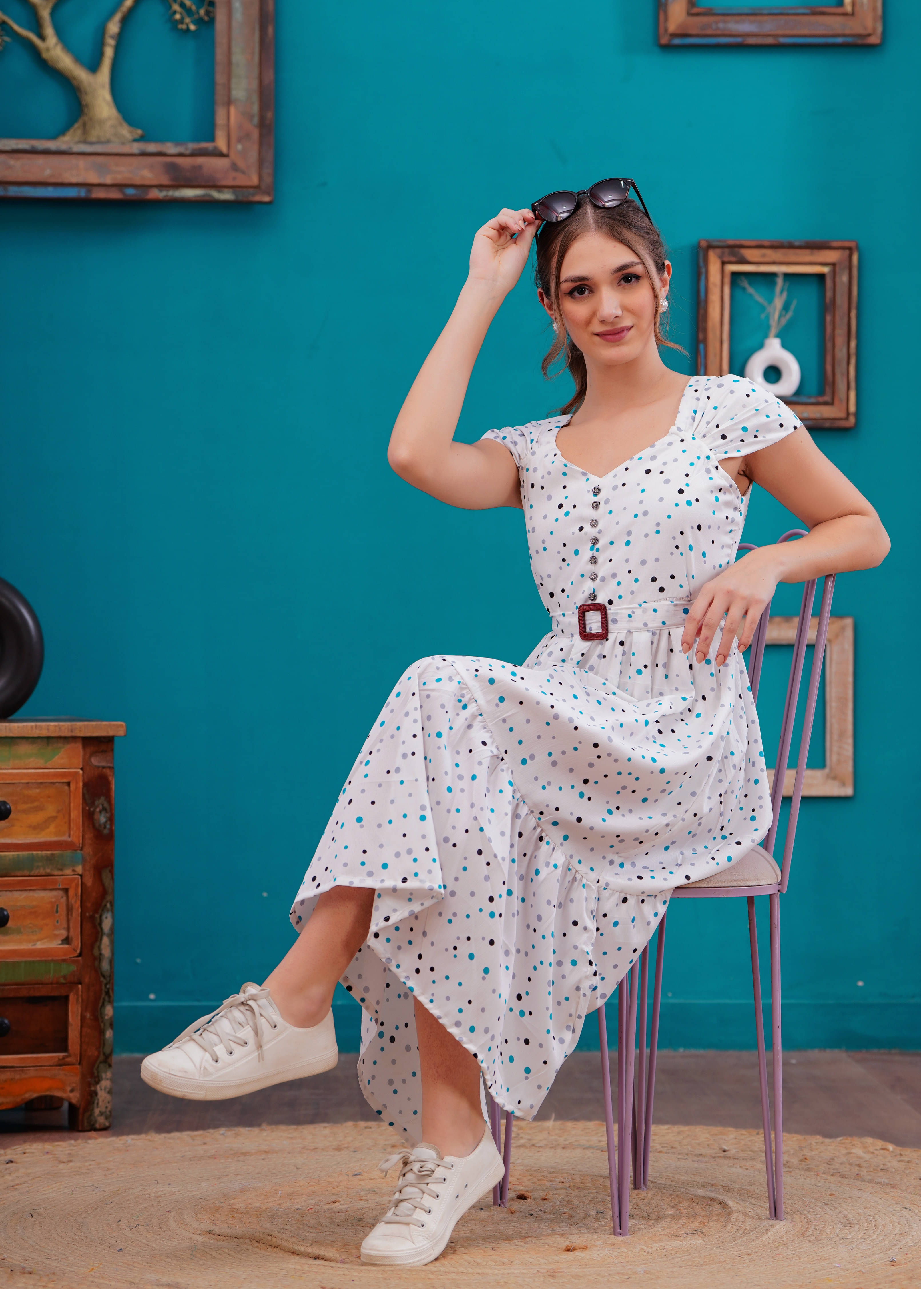 Jyoti Women Crepe Printed Fit & Flare Dress ( Light Blue ) Jyoti Women Crepe Printed Fit & Flare Dress ( Light Blue )