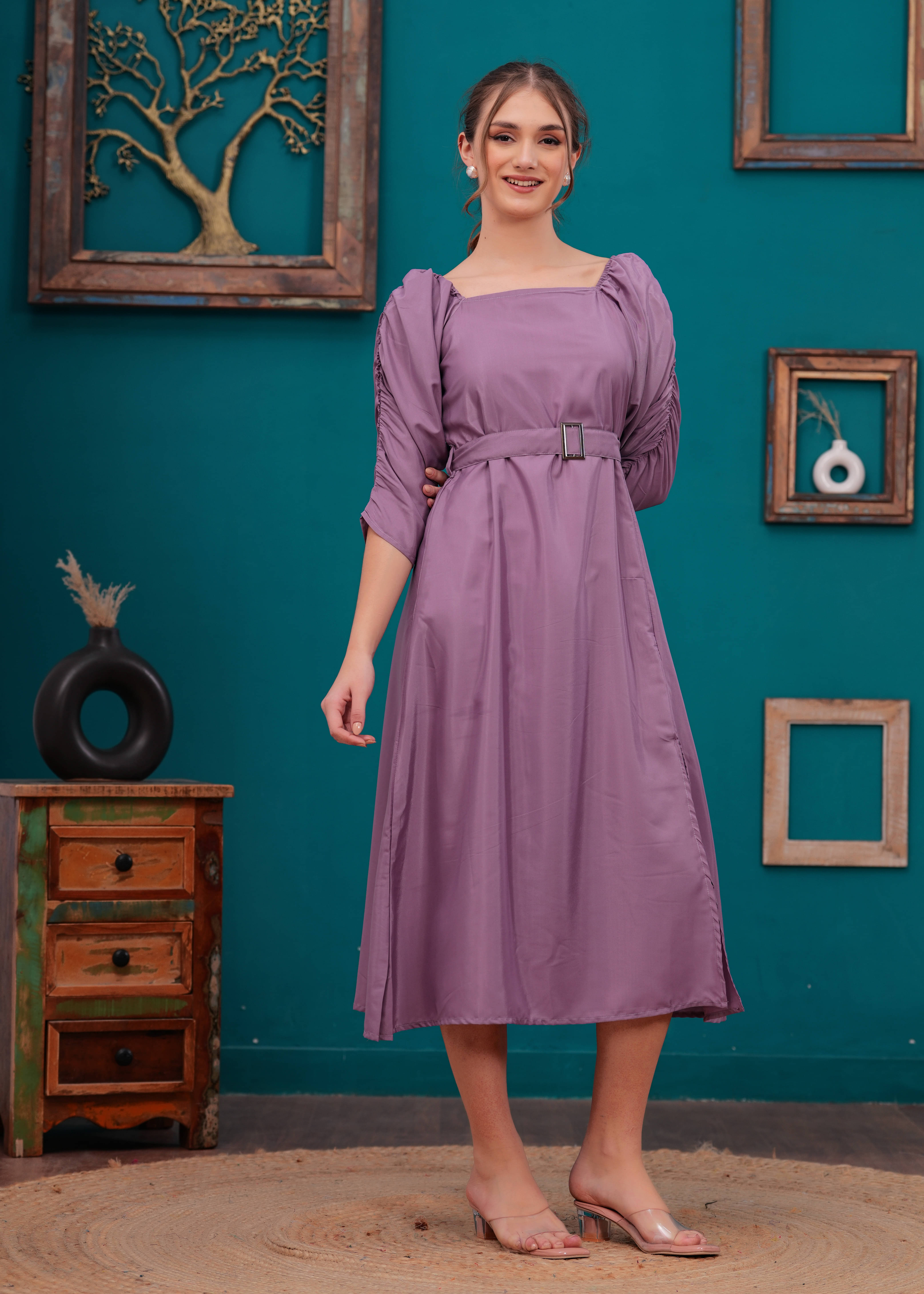     			Jyoti Women Crepe Solid Side Slit Dress ( Purple )