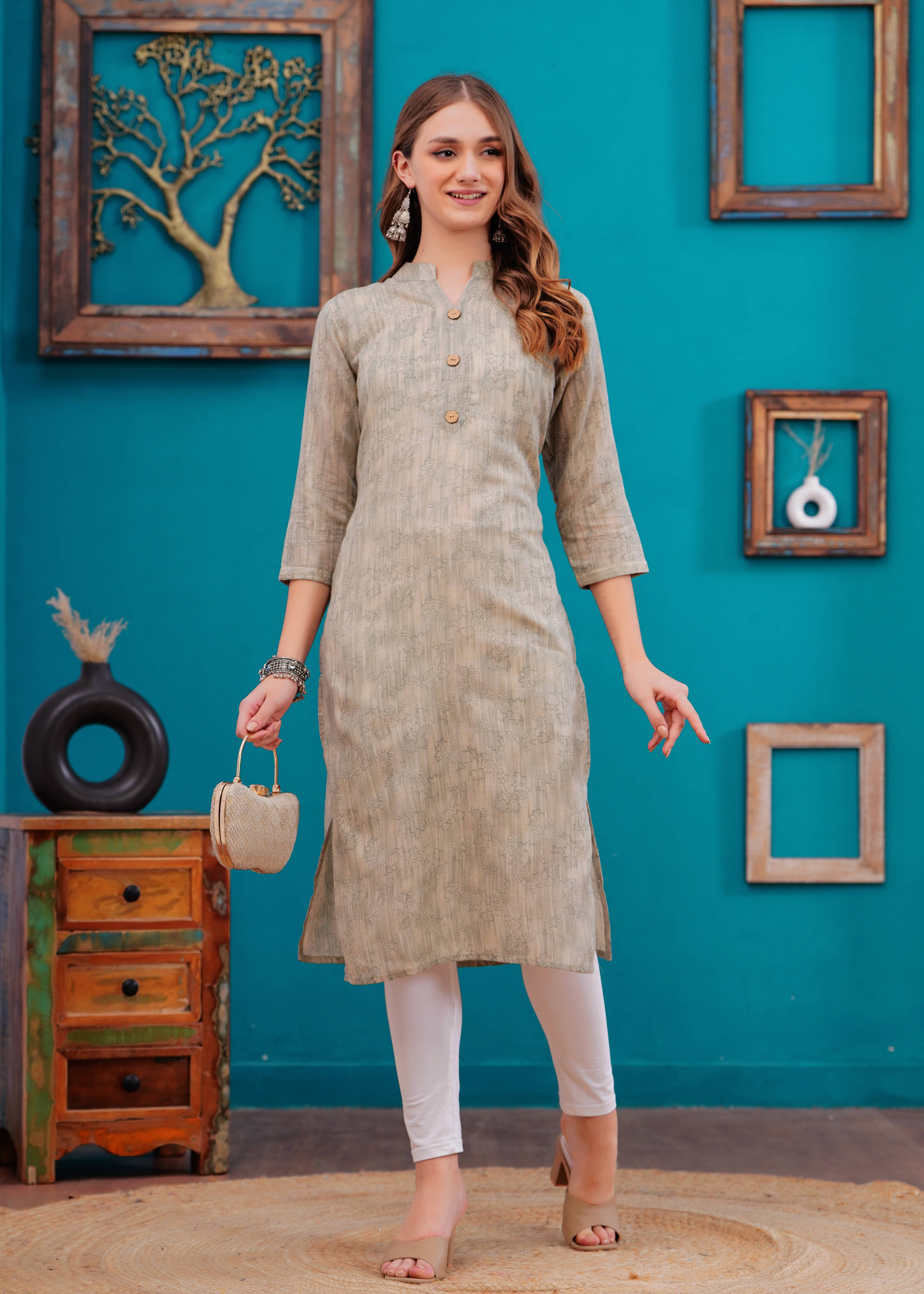 Jyoti Pack of 1 Cotton Printed Straight Women's Kurti - ( Green )     			Jyoti Pack of 1 Cotton Printed Straight Women's Kurti - ( Green )