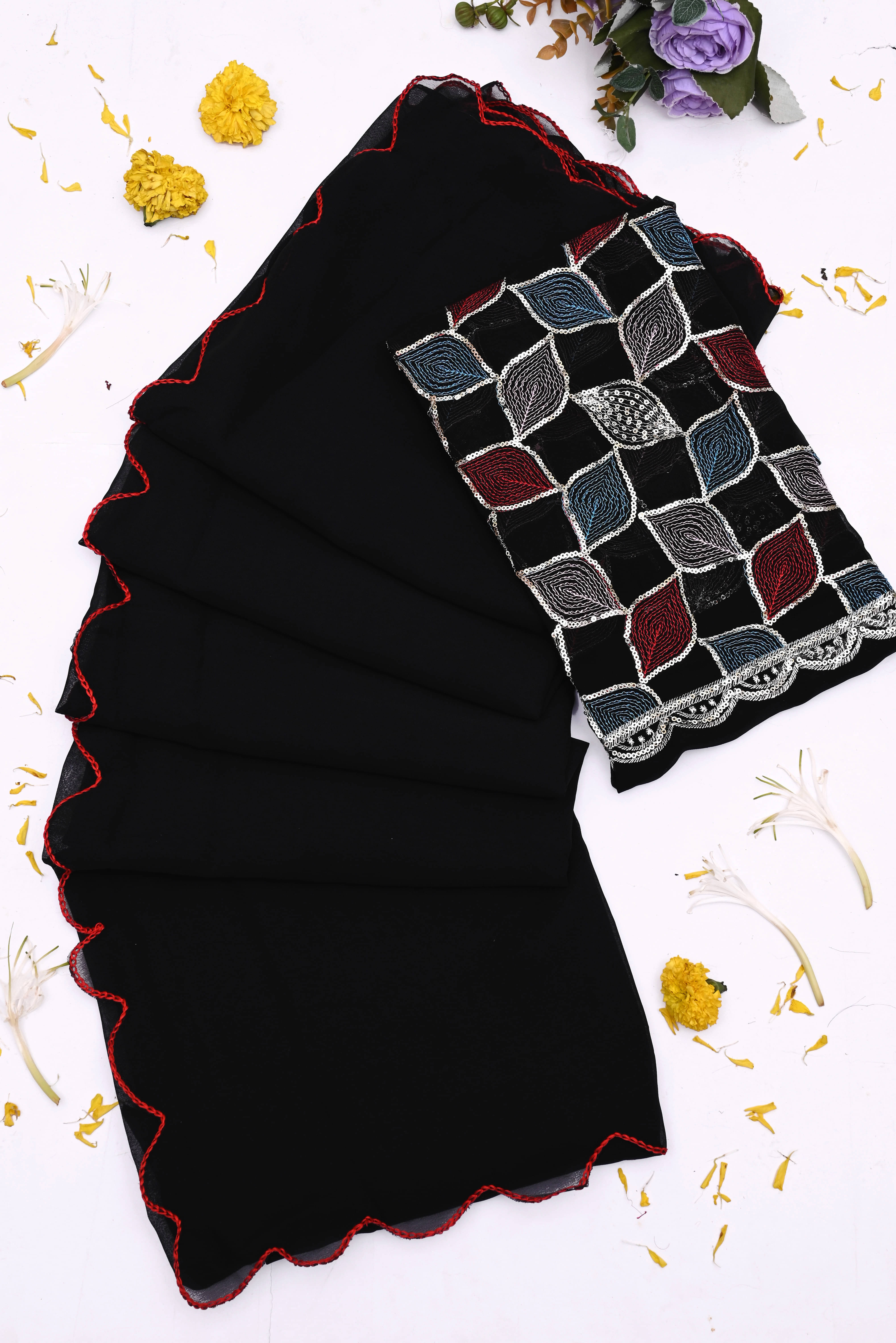     			Kalpana Creation Georgette Solid Saree With Unstitched Blouse Piece ( Black )