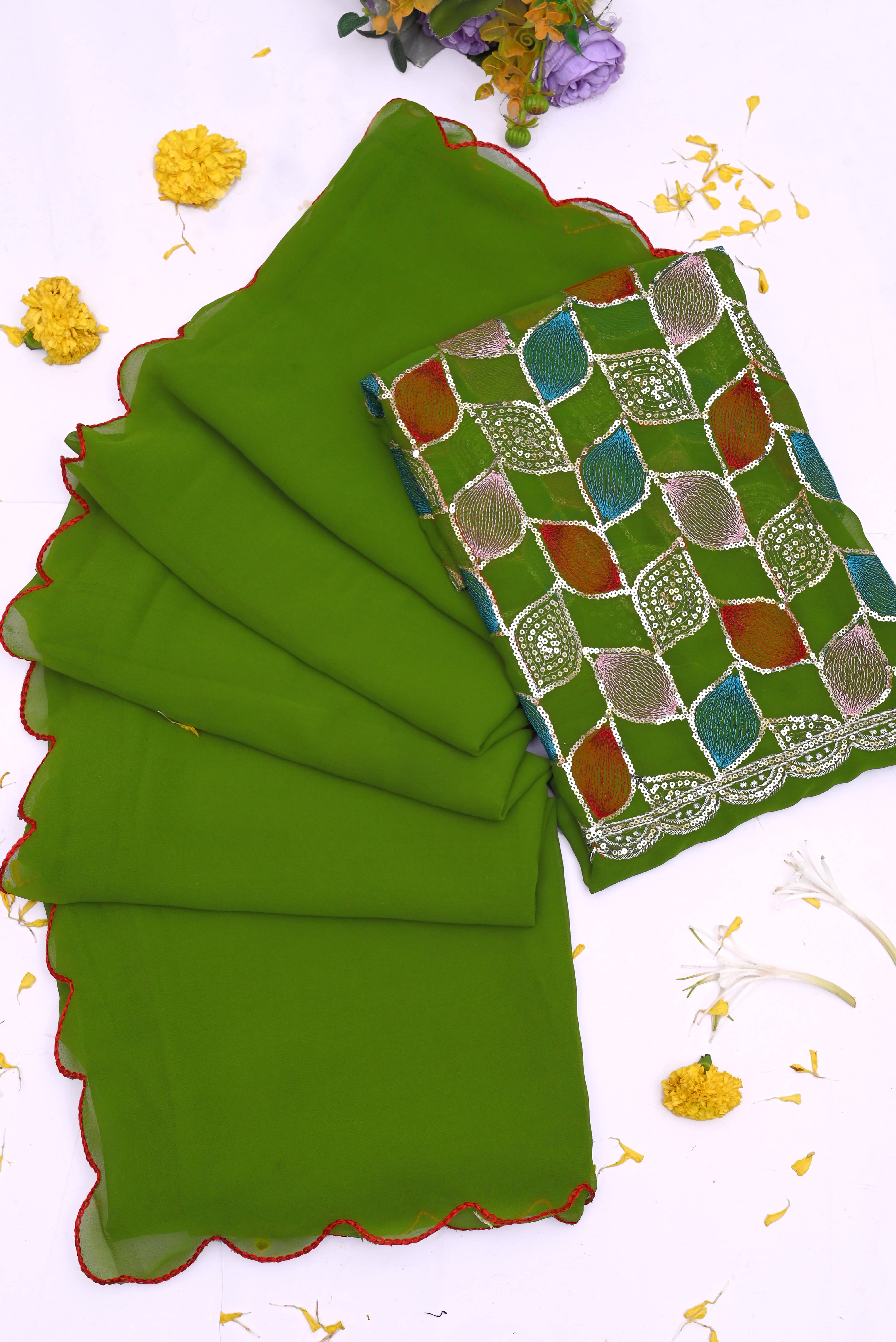     			Kalpana Creation Georgette Solid Saree With Unstitched Blouse Piece ( Light Green )