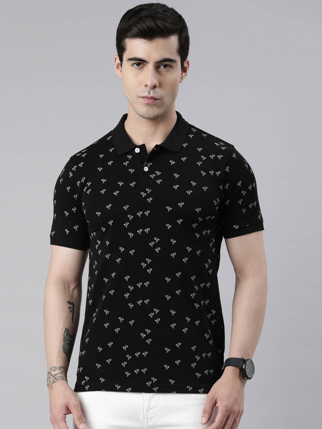     			Lucky Roger Pack of 1 Cotton Blend Regular Fit Printed Half Sleeves Men's Polo T Shirt ( Black )