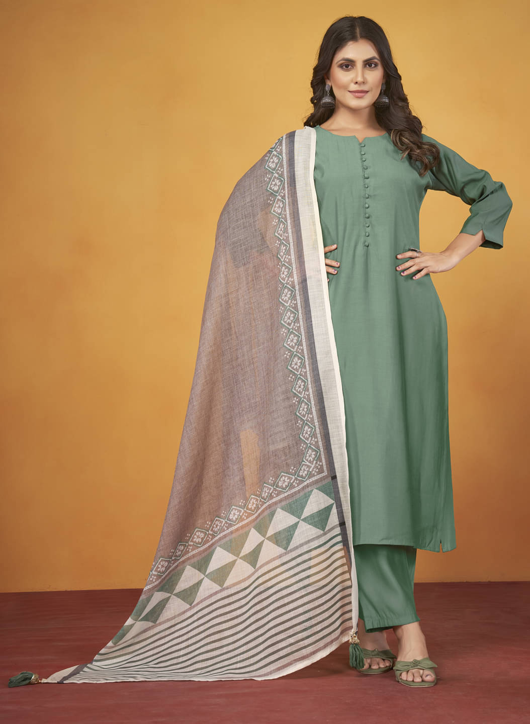 Mingora Silk Solid Kurti With Pants Women's Stitched Salwar Suit - Green ( Pack of 1 )     			Mingora Silk Solid Kurti With Pants Women's Stitched Salwar Suit - Green ( Pack of 1 )