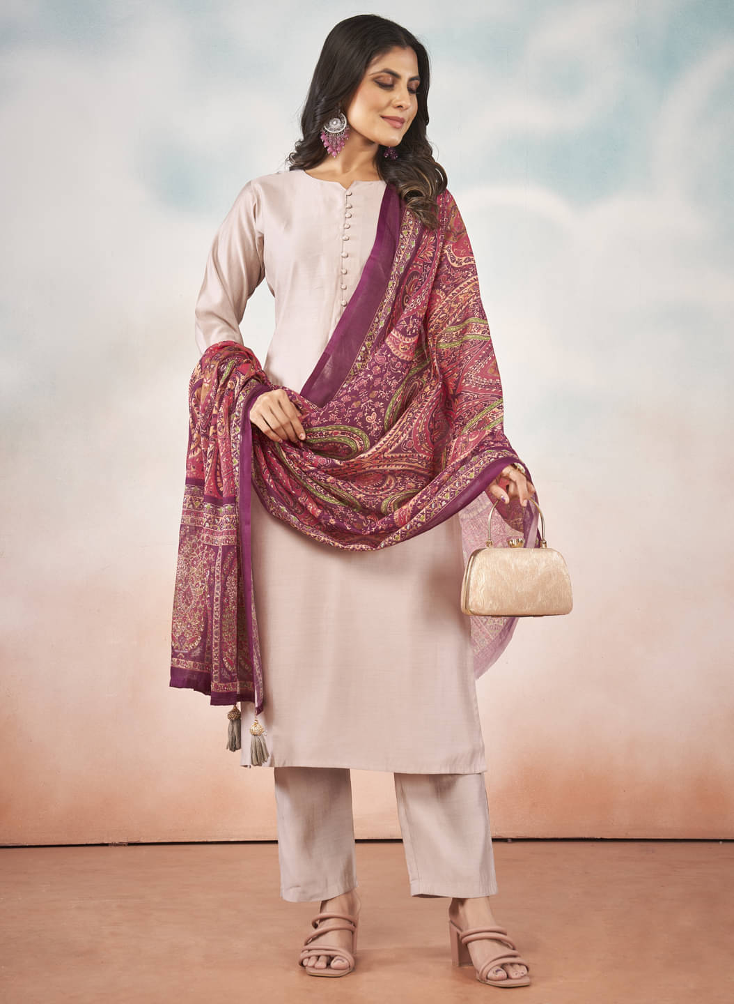 Mingora Silk Solid Kurti With Pants Women's Stitched Salwar Suit - Beige ( Pack of 1 )     			Mingora Silk Solid Kurti With Pants Women's Stitched Salwar Suit - Beige ( Pack of 1 )