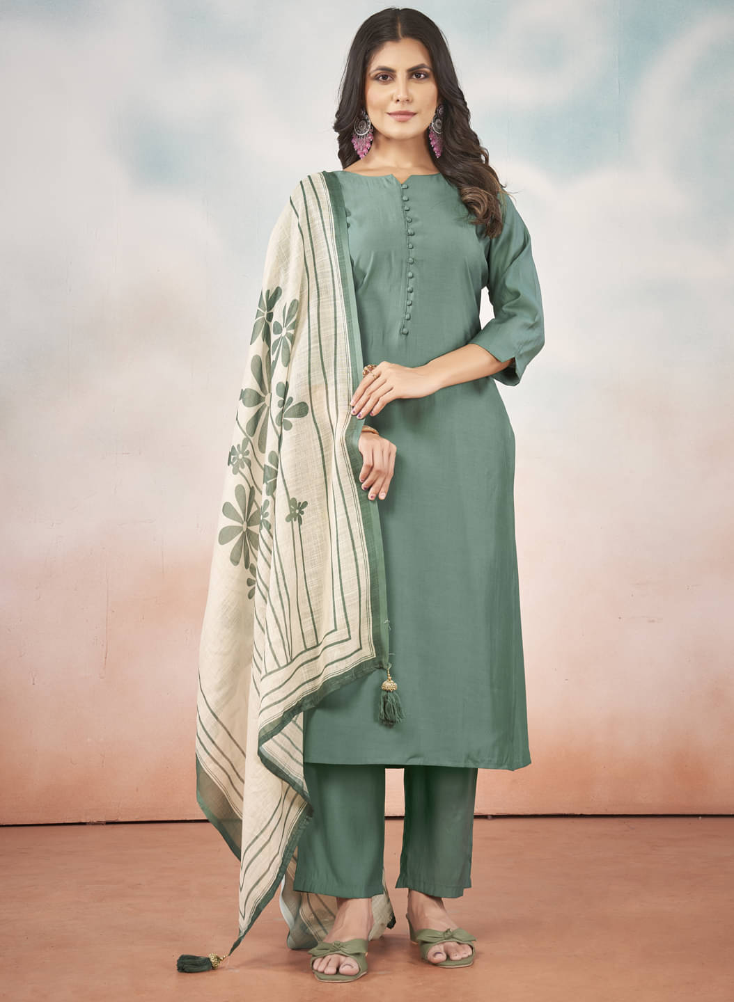     			Mingora Silk Solid Kurti With Pants Women's Stitched Salwar Suit - Green ( Pack of 1 )