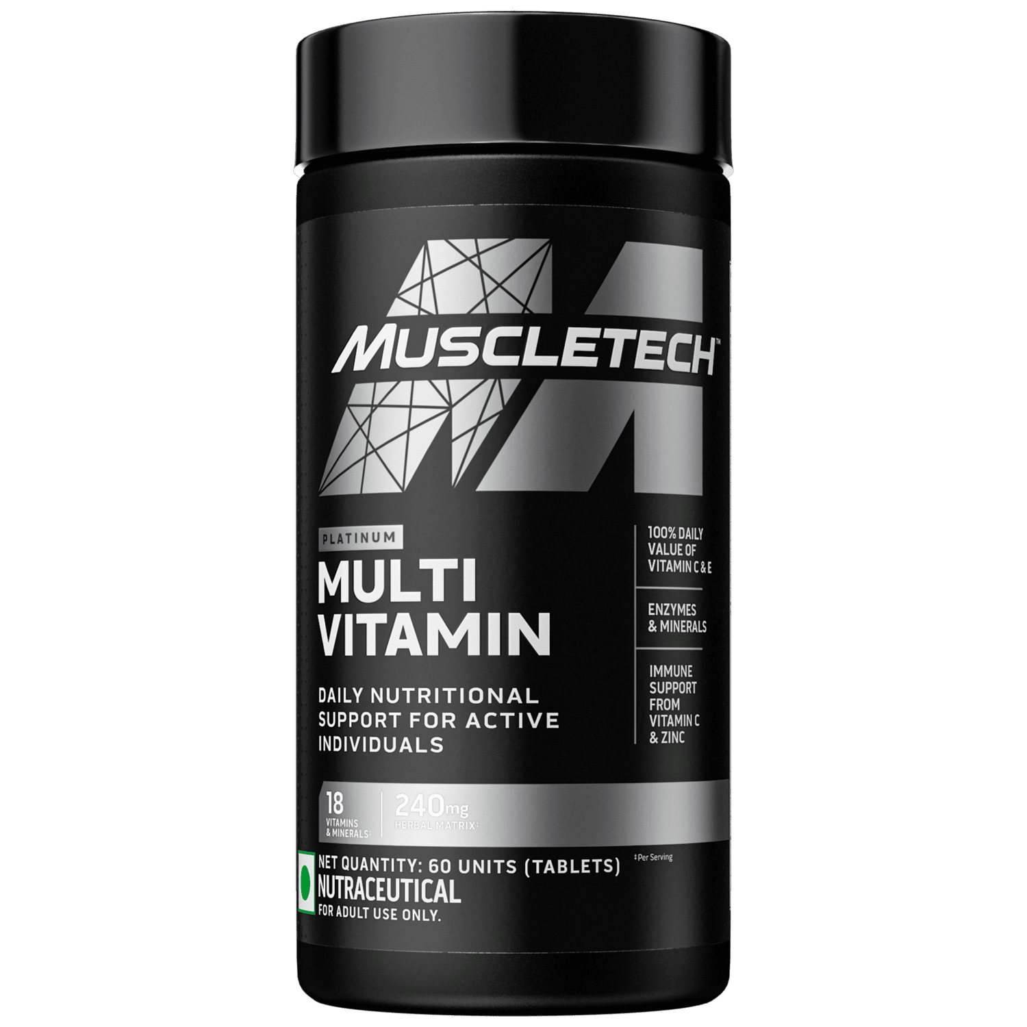 MuscleTech Platinum Multivitamin Tablets Vitamin C for Immune Support 18 Vitamins & Minerals 60 No.s
