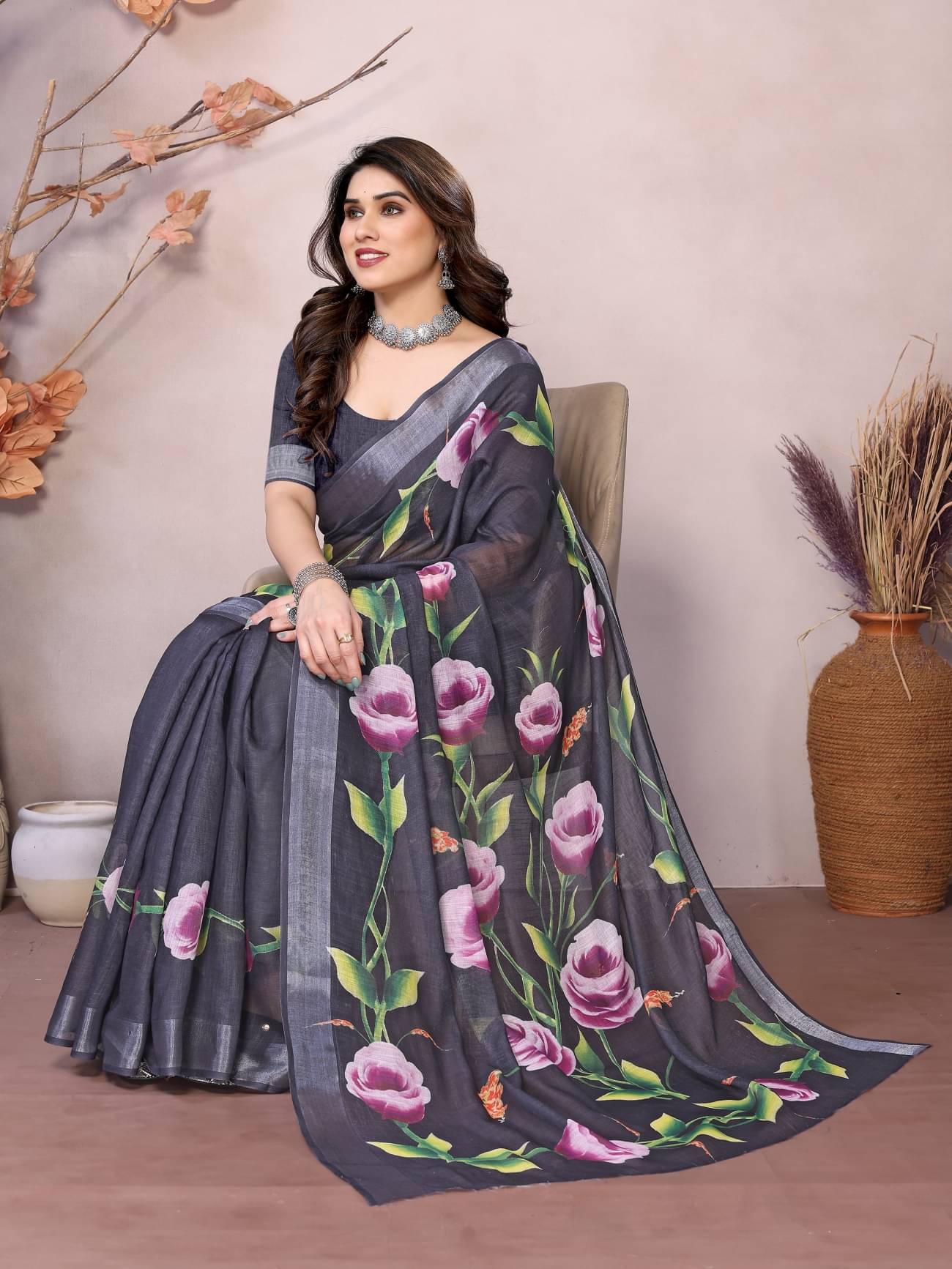 NightBlue Linen Self Design Saree With Unstitched Blouse Piece ( Multicolor1 ) NightBlue Linen Self Design Saree With Unstitched Blouse Piece ( Multicolor1 )