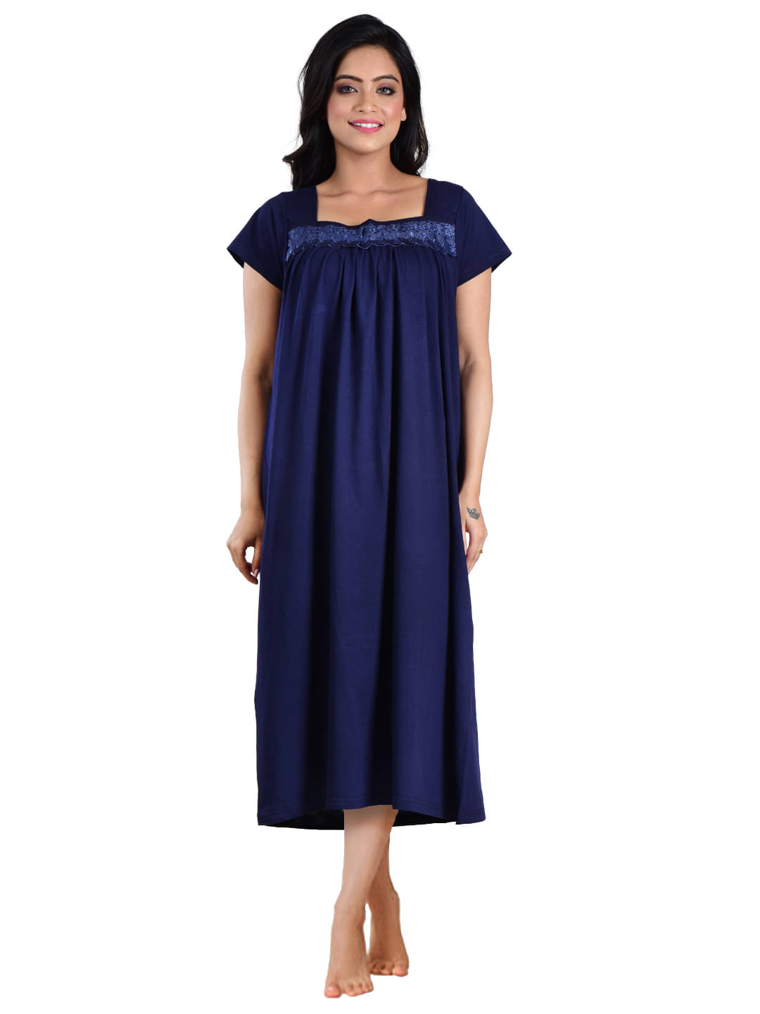 PIYALI'S CREATION WOMEN'S Navy Blue Hosiery Women's Nightwear Nighty & Night Gowns ( Pack of 1 ) PIYALI'S CREATION WOMEN'S Navy Blue Hosiery Women's Nightwear Nighty & Night Gowns ( Pack of 1 )