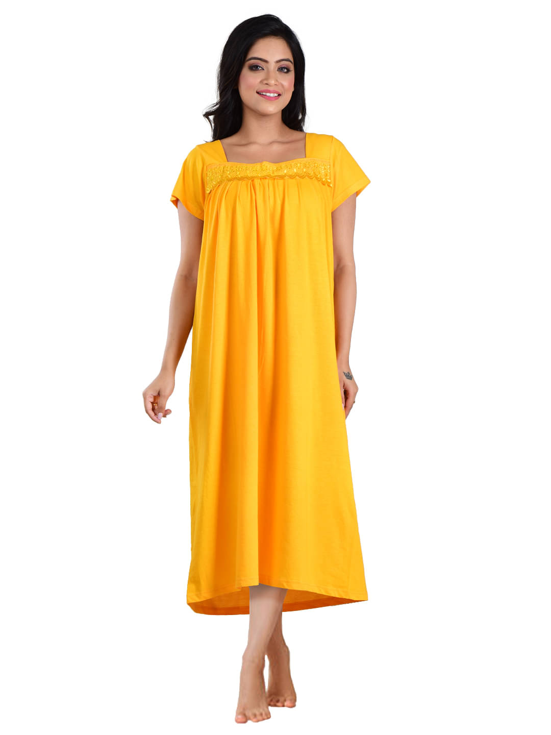 PIYALI'S CREATION WOMEN'S Yellow Hosiery Women's Nightwear Nighty & Night Gowns ( Pack of 1 ) PIYALI'S CREATION WOMEN'S Yellow Hosiery Women's Nightwear Nighty & Night Gowns ( Pack of 1 )