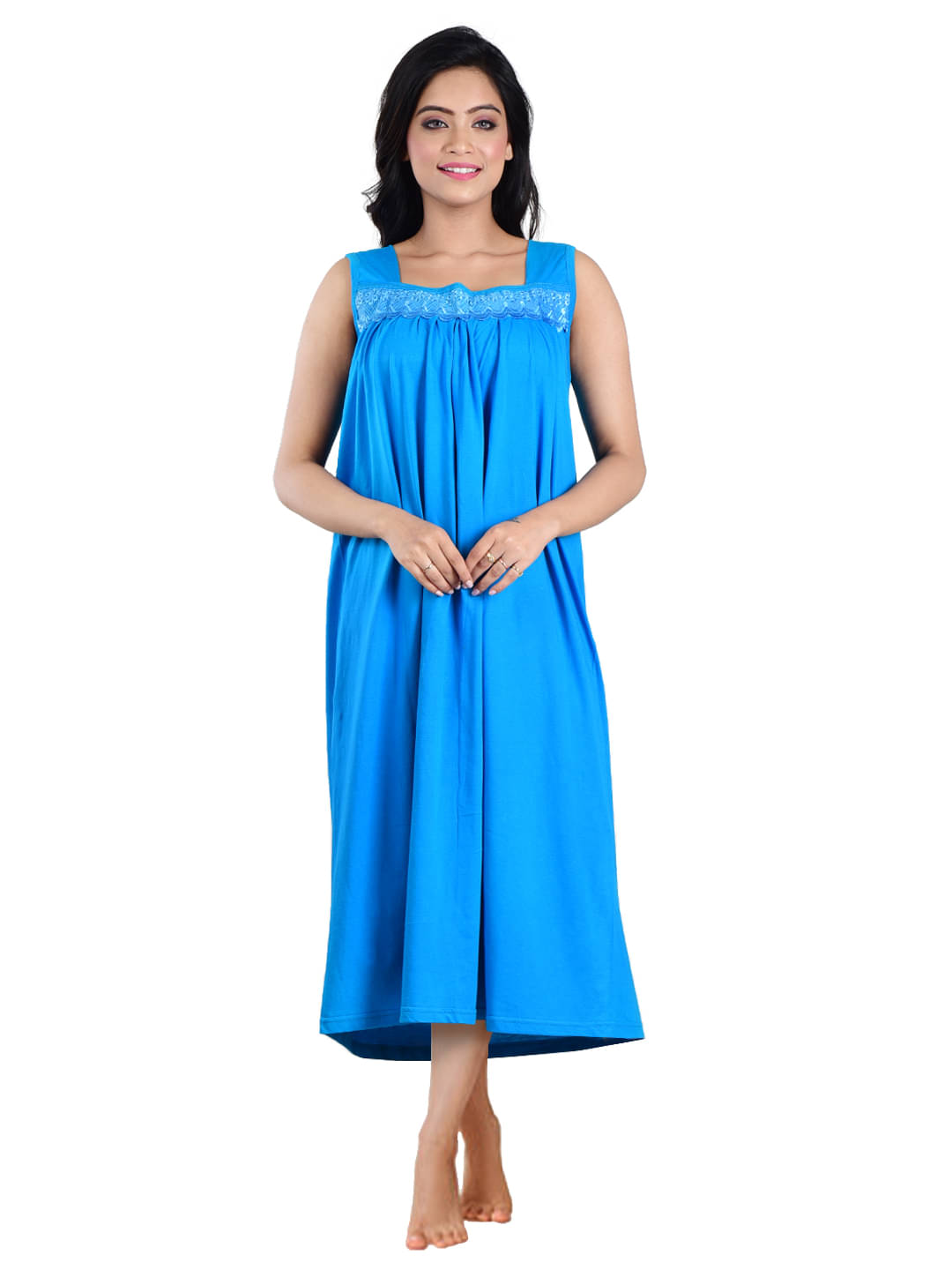 PIYALI'S CREATION WOMEN'S Light Blue Hosiery Women's Nightwear Nighty & Night Gowns ( Pack of 1 ) PIYALI'S CREATION WOMEN'S Light Blue Hosiery Women's Nightwear Nighty & Night Gowns ( Pack of 1 )