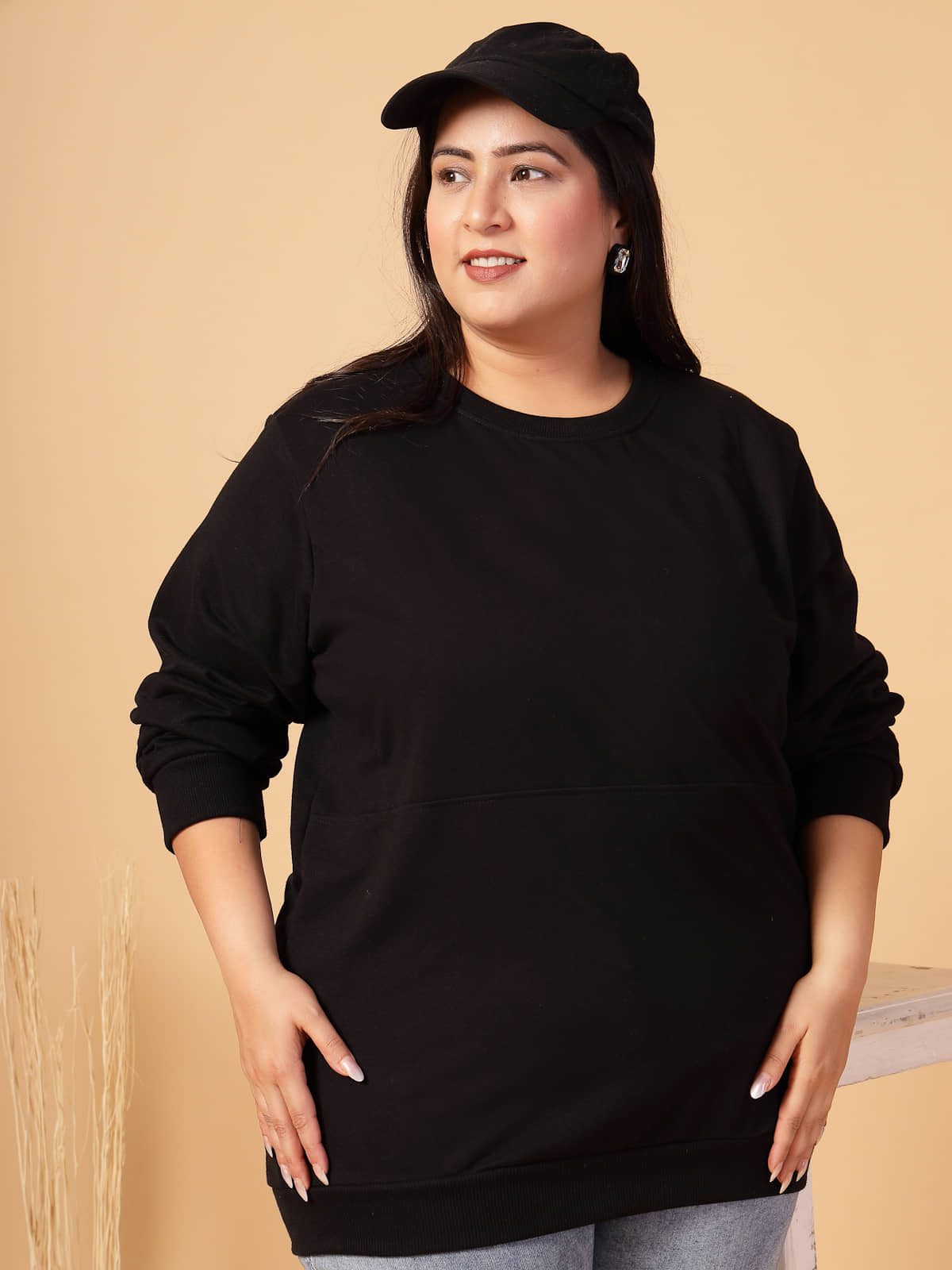 Rigo Women Cotton Round Neck Sweatshirt For ( Black )