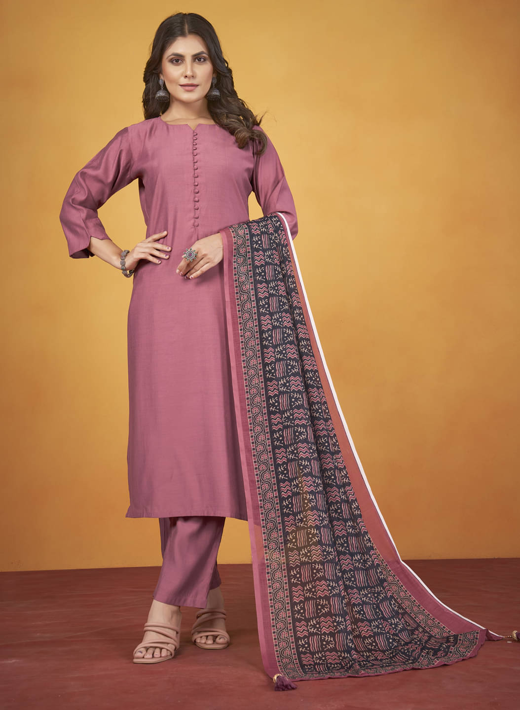     			Style Samsara Silk Solid Kurti With Pants Women's Stitched Salwar Suit - Pink ( Pack of 1 )