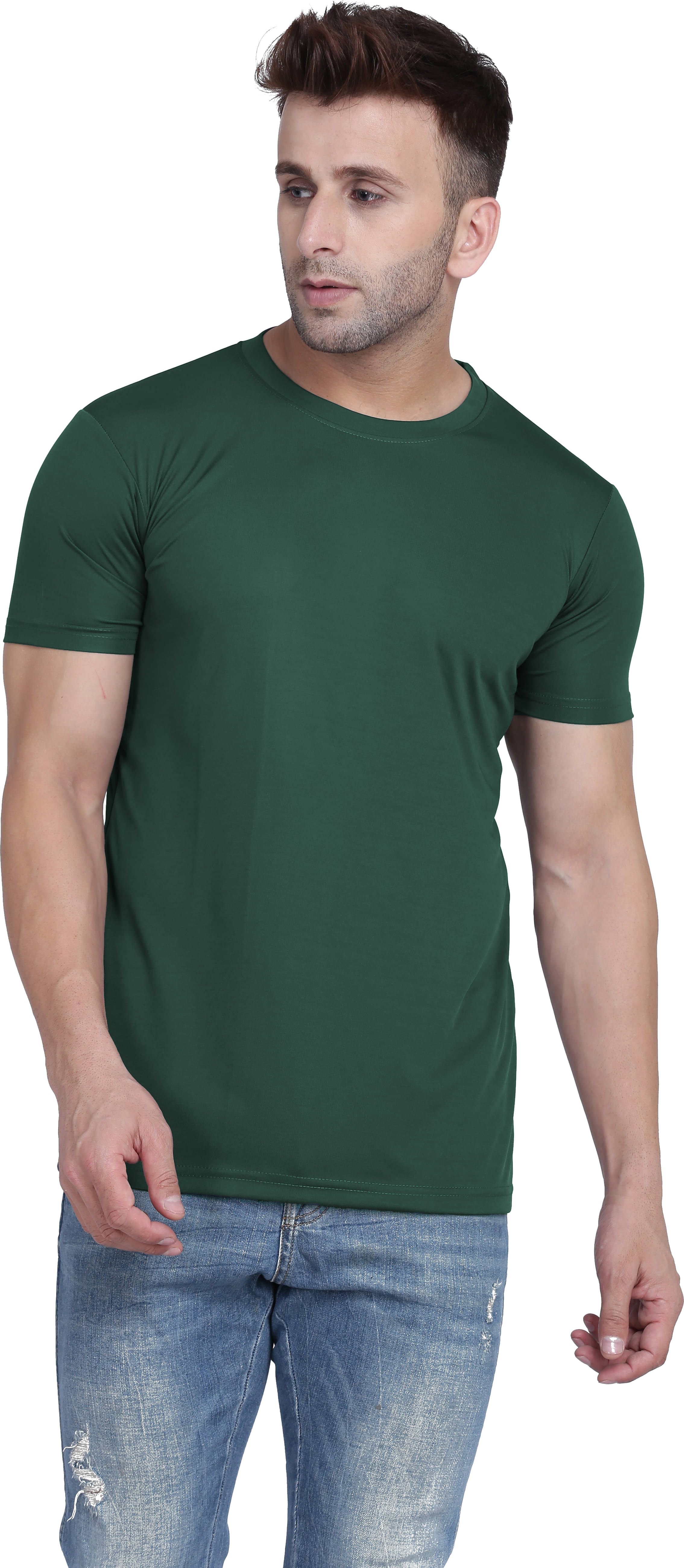     			TQH Polyester Regular Fit Solid Half Sleeves Men's Round T-Shirt - Dark Green ( Pack of 1 )
