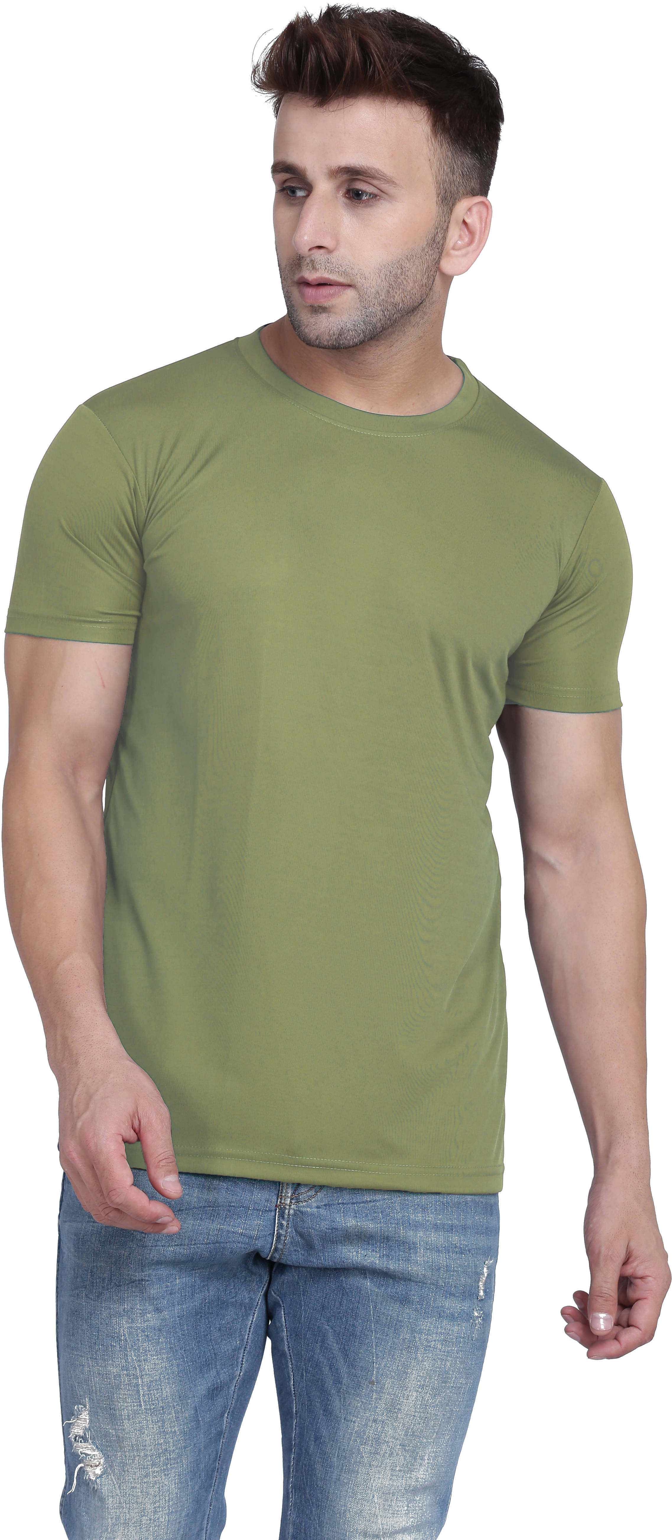     			TQH Polyester Regular Fit Solid Half Sleeves Men's Round T-Shirt - Light Green ( Pack of 1 )