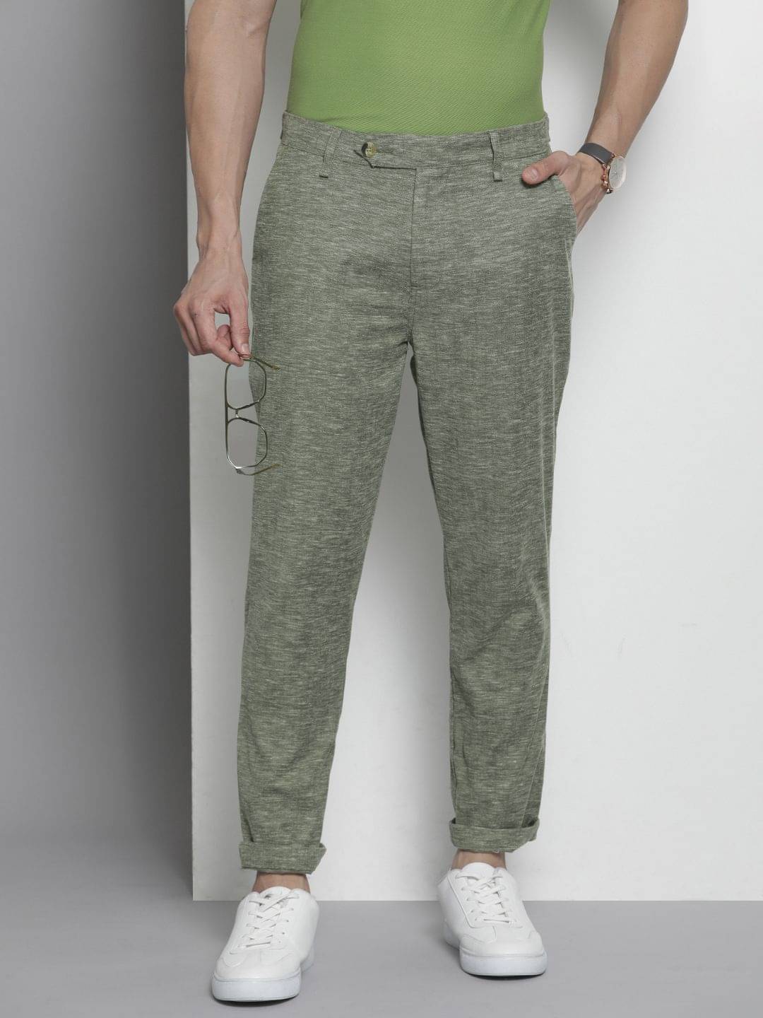     			The Indian Garage Co. Tapered Flat Men's Chinos - Olive ( Pack of 1 )