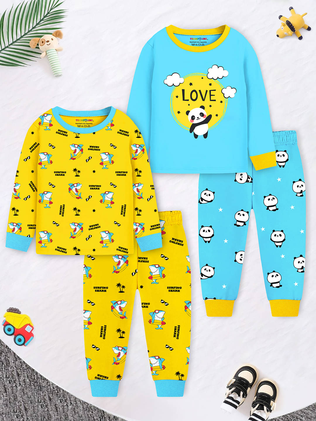     			Trampoline Pack of 2 Boys Cotton T-Shirt & Pants Set ( Blue )