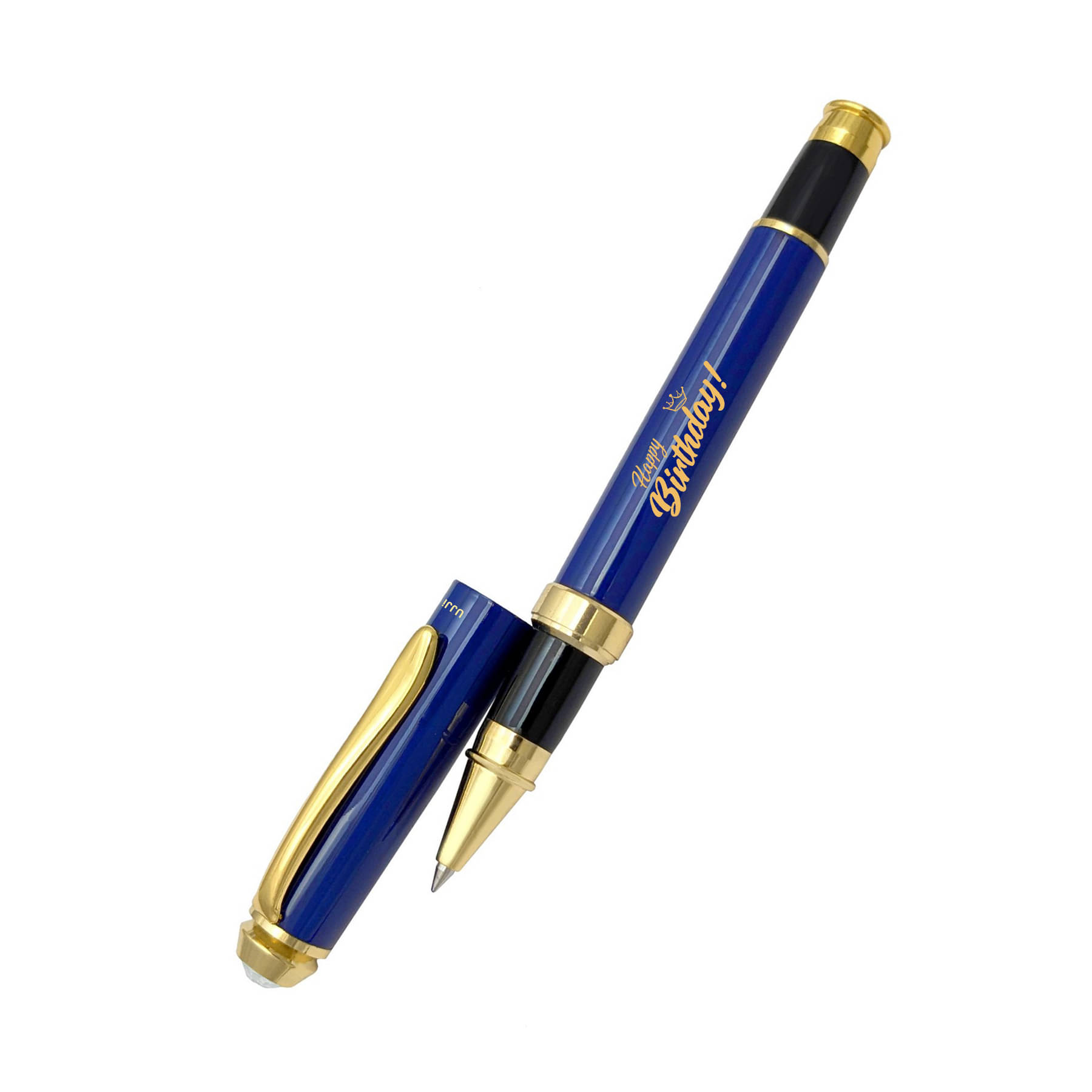 UJJi Happy Birthday Logo Glossy Blue with Top Stone German Refill Roller Ball Pen UJJi Happy Birthday Logo Glossy Blue with Top Stone German Refill Roller Ball Pen