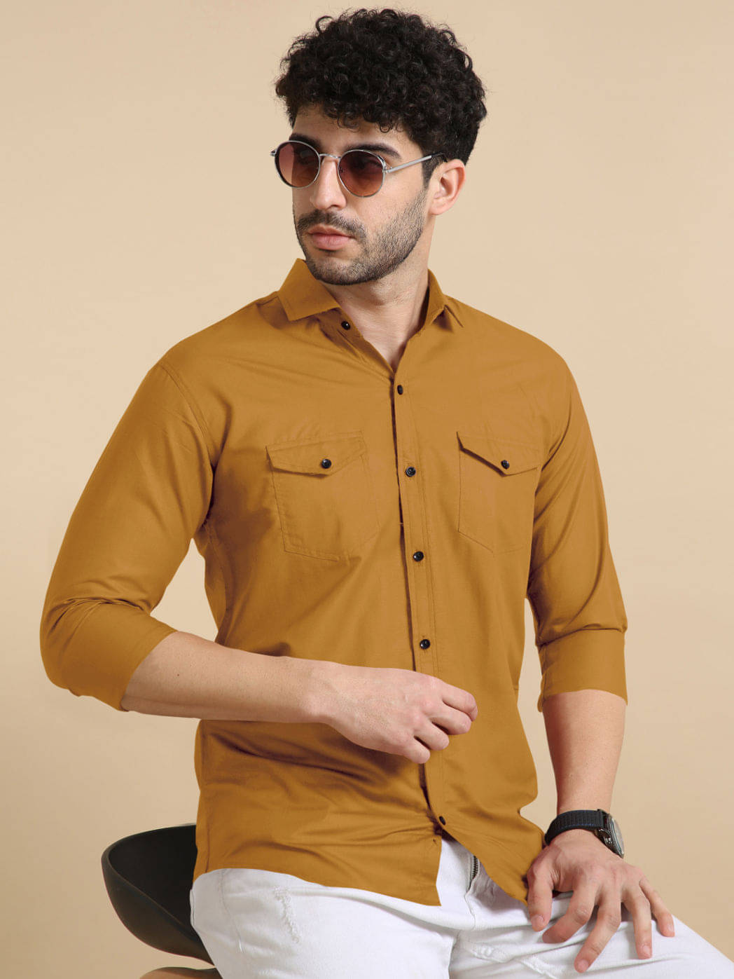     			VTEXX Cotton Blend Regular Fit Solids Full Sleeves Men's Casual Shirt - Mustard ( Pack of 1 )