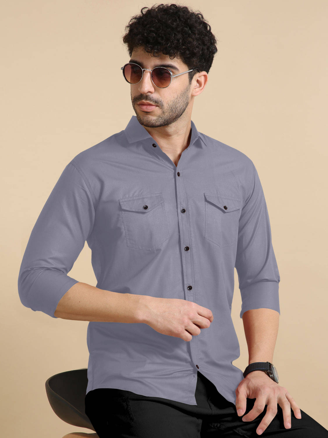     			VTEXX Cotton Blend Regular Fit Solids Full Sleeves Men's Casual Shirt - Grey ( Pack of 1 )