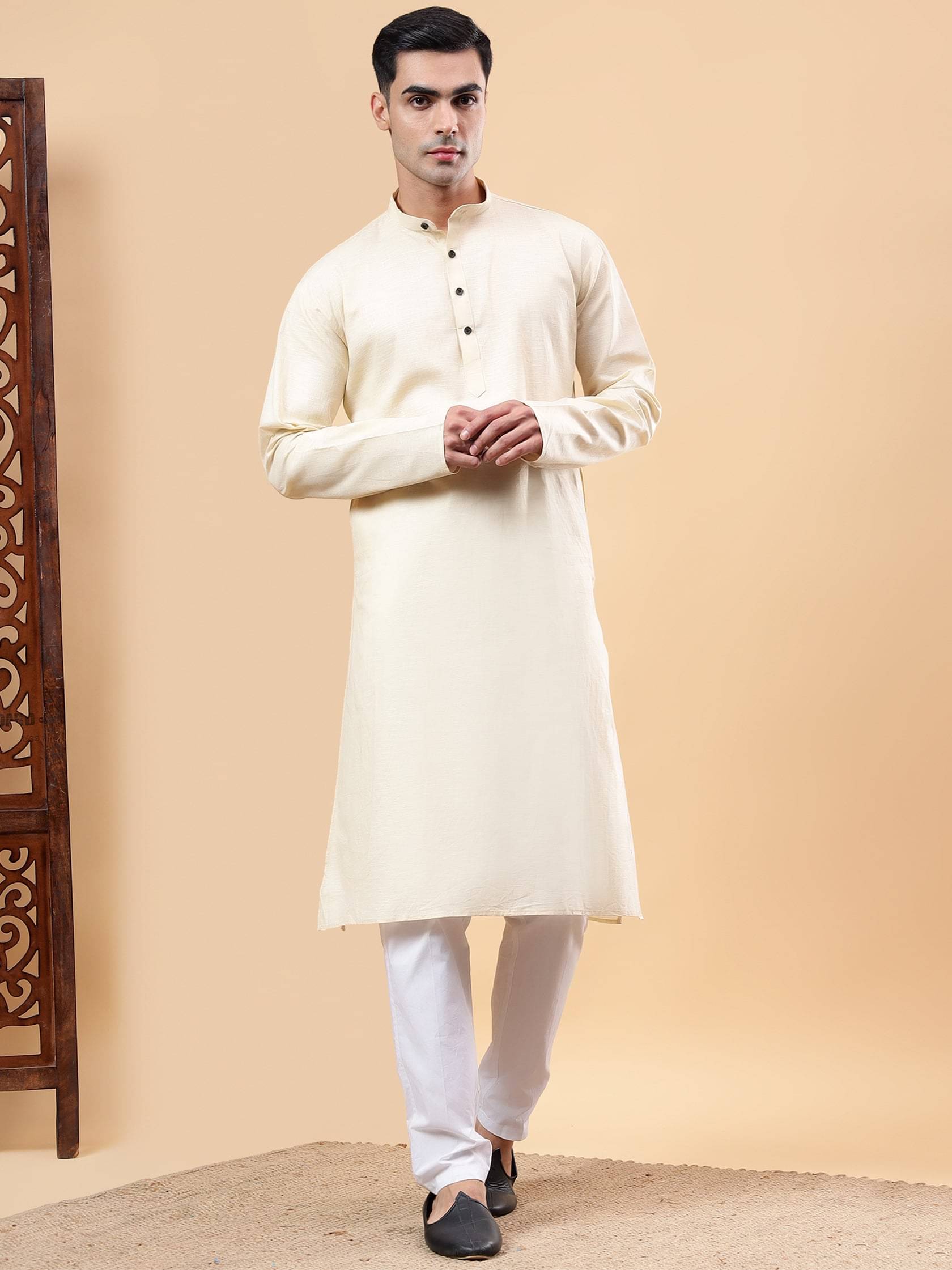 Yugnik Beige Cotton Regular Fit Men's Kurta Pyjama Set ( Pack of 1 ) Yugnik Beige Cotton Regular Fit Men's Kurta Pyjama Set ( Pack of 1 )