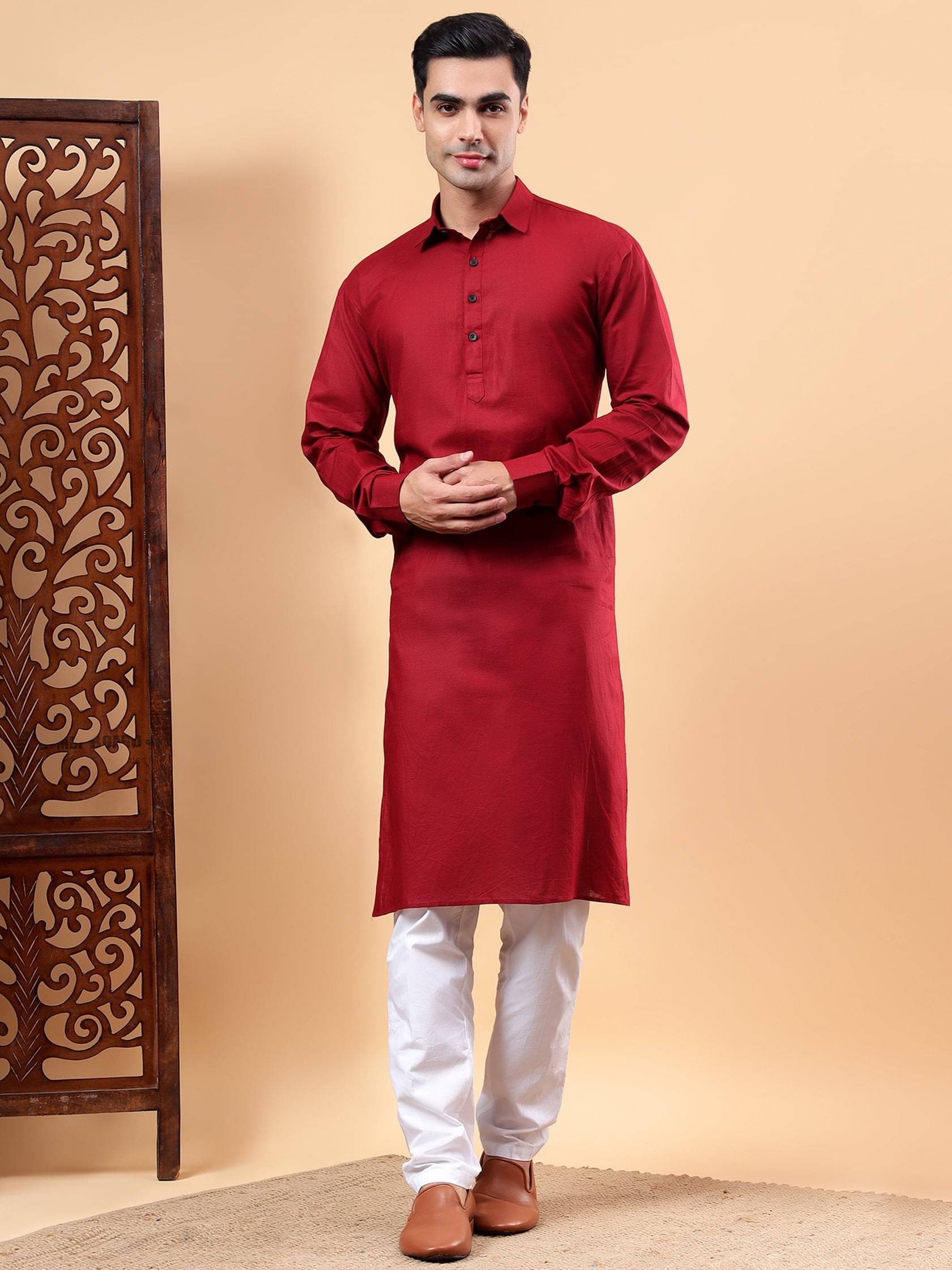 Yugnik Maroon Cotton Regular Fit Men's Kurta Pyjama Set ( Pack of 1 ) Yugnik Maroon Cotton Regular Fit Men's Kurta Pyjama Set ( Pack of 1 )