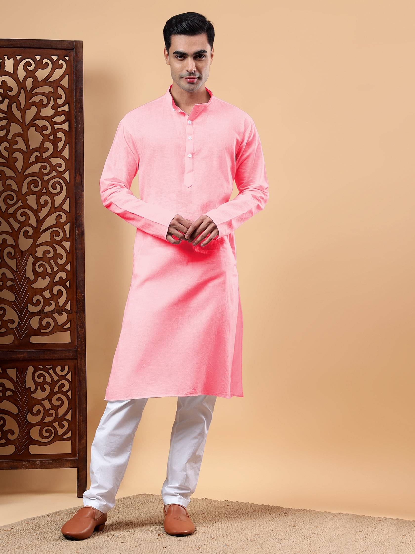 Yugnik Peach Cotton Regular Fit Men's Kurta Pyjama Set ( Pack of 1 ) Yugnik Peach Cotton Regular Fit Men's Kurta Pyjama Set ( Pack of 1 )