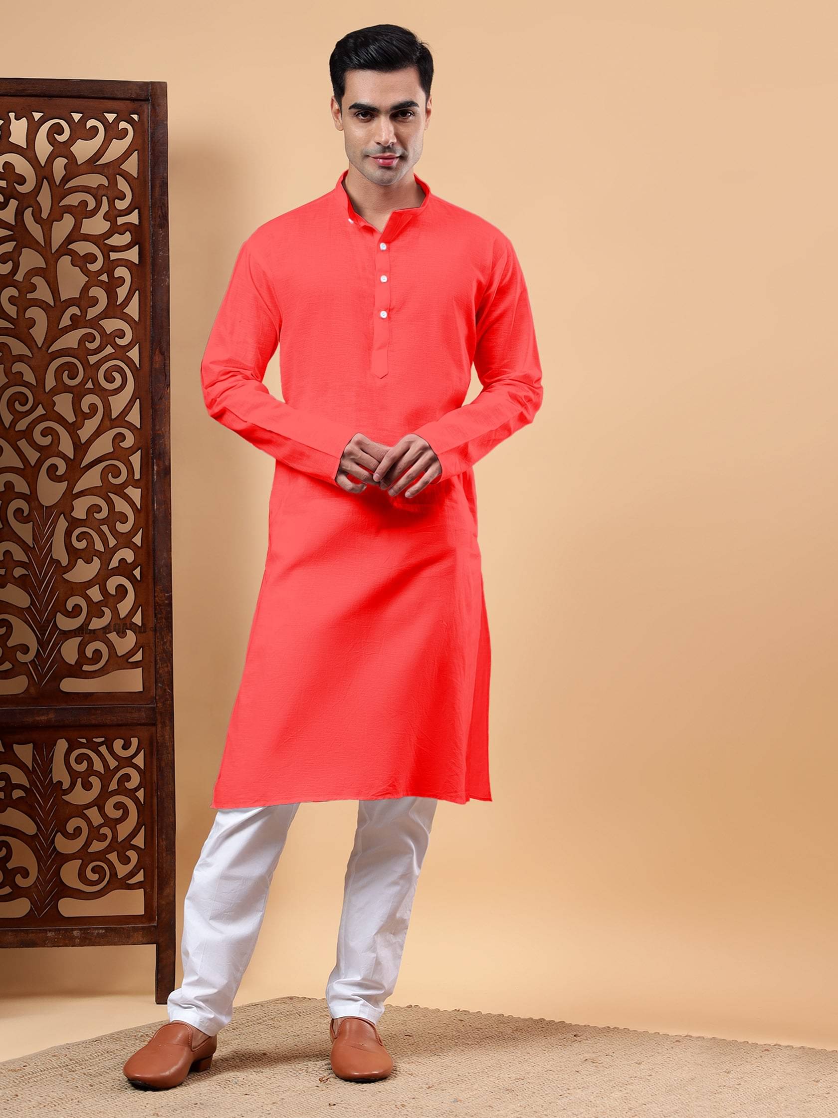 Yugnik Red Cotton Regular Fit Men's Kurta Pyjama Set ( Pack of 1 )     			Yugnik Red Cotton Regular Fit Men's Kurta Pyjama Set ( Pack of 1 )