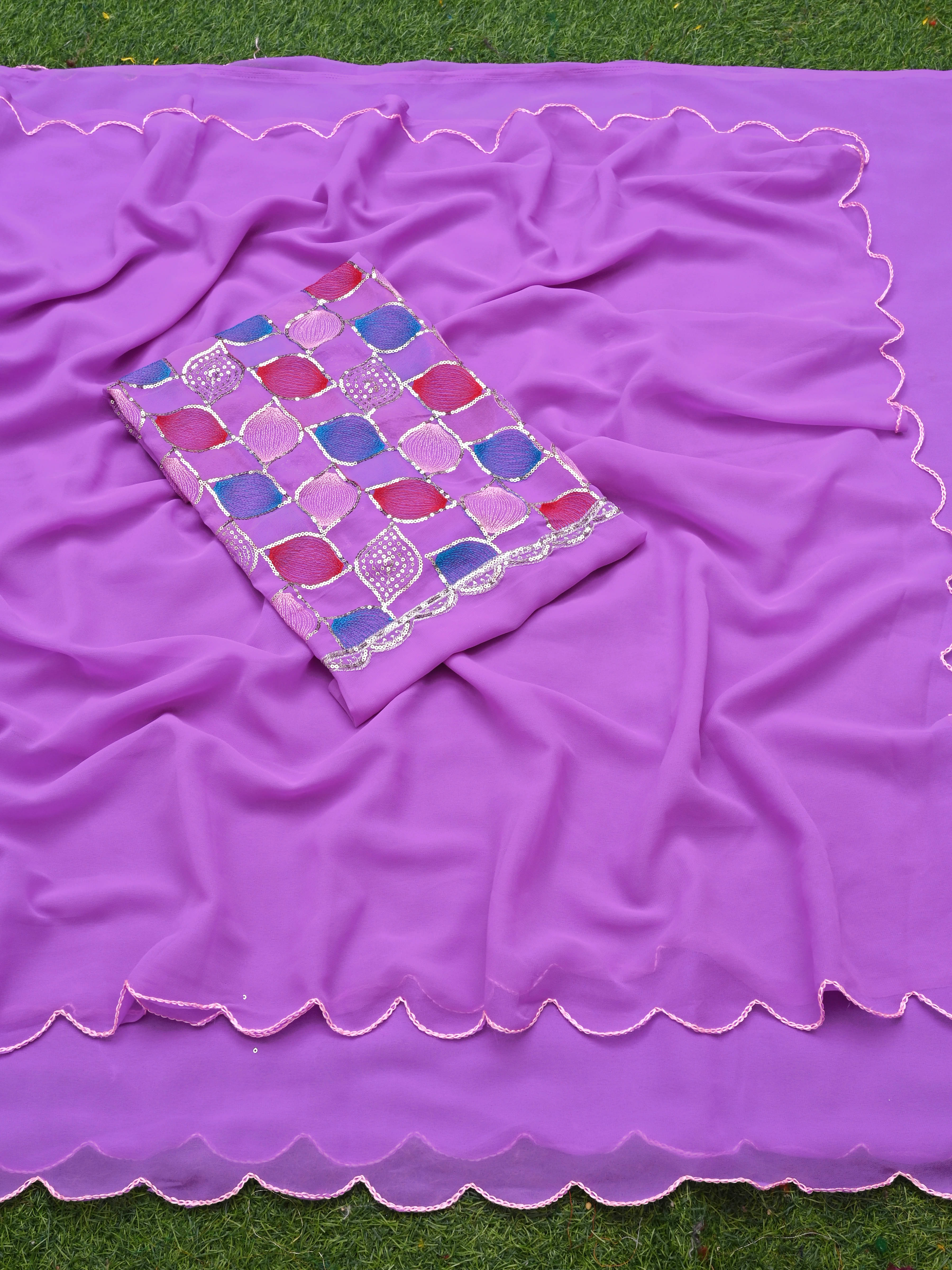     			supalee Tex Georgette Solid Saree With Unstitched Blouse Piece ( Lavender )