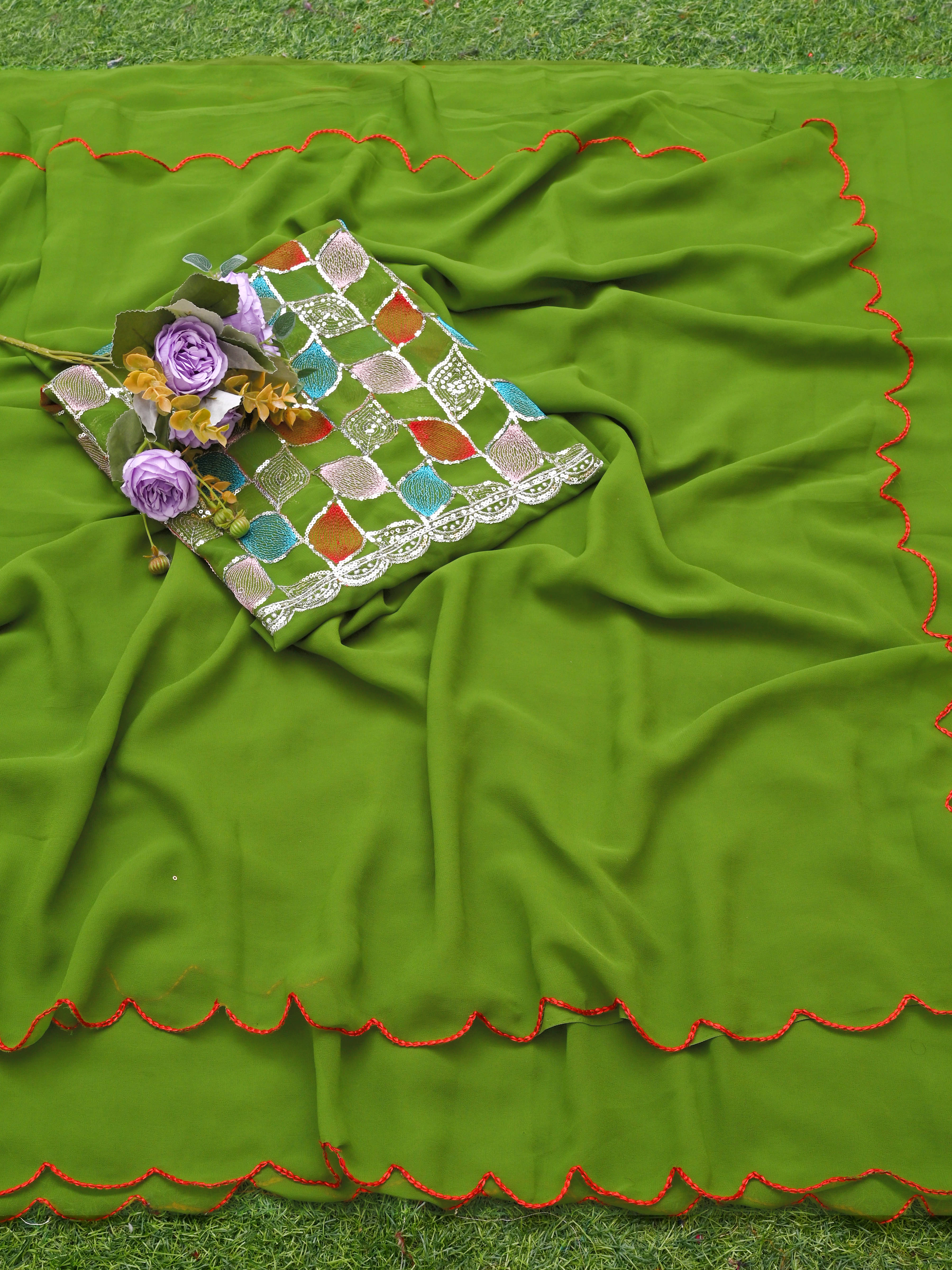     			supalee Tex Georgette Solid Saree With Unstitched Blouse Piece ( Light Green )