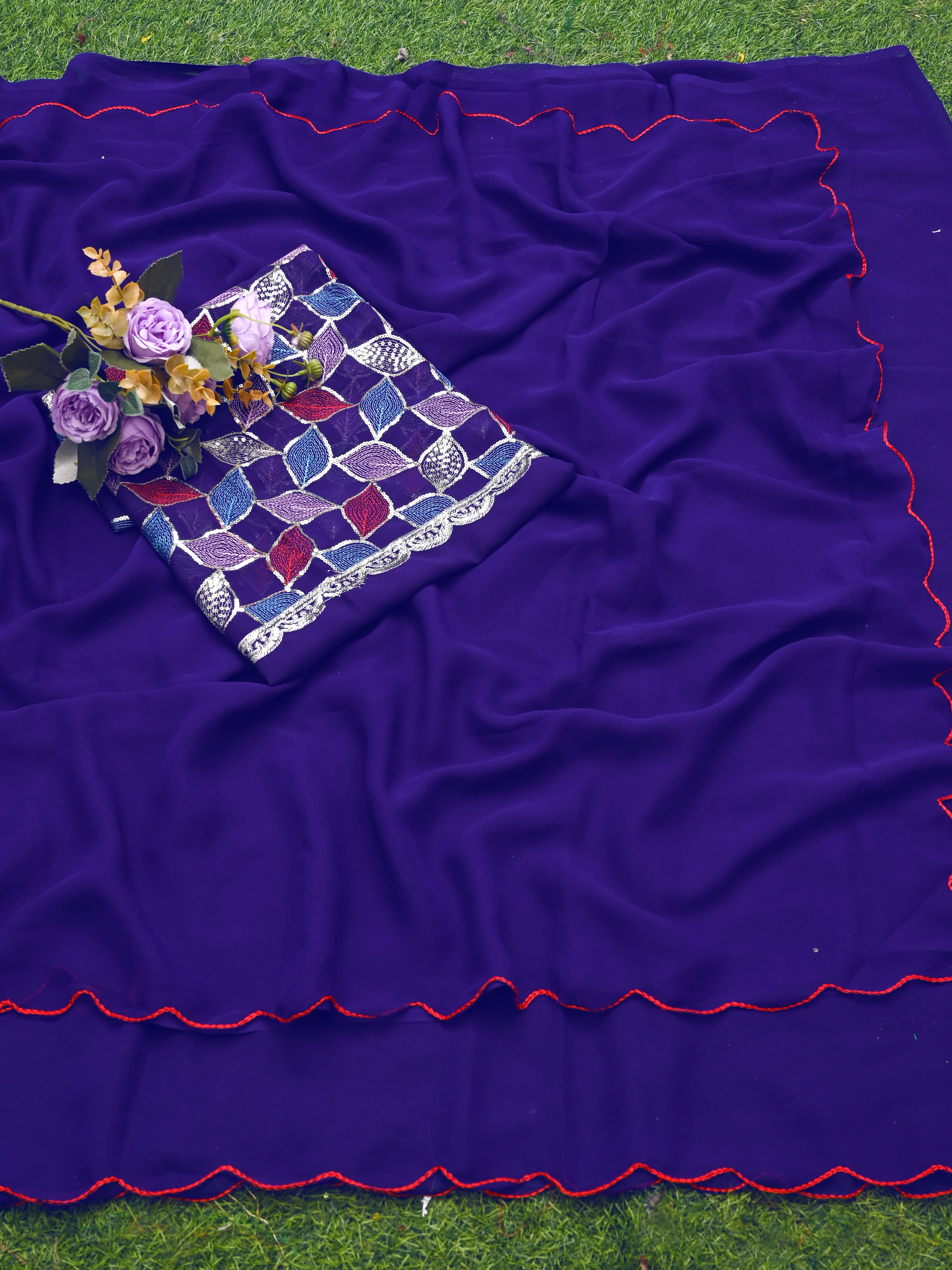 supalee Tex Georgette Solid Saree With Unstitched Blouse Piece ( Blue )     			supalee Tex Georgette Solid Saree With Unstitched Blouse Piece ( Blue )