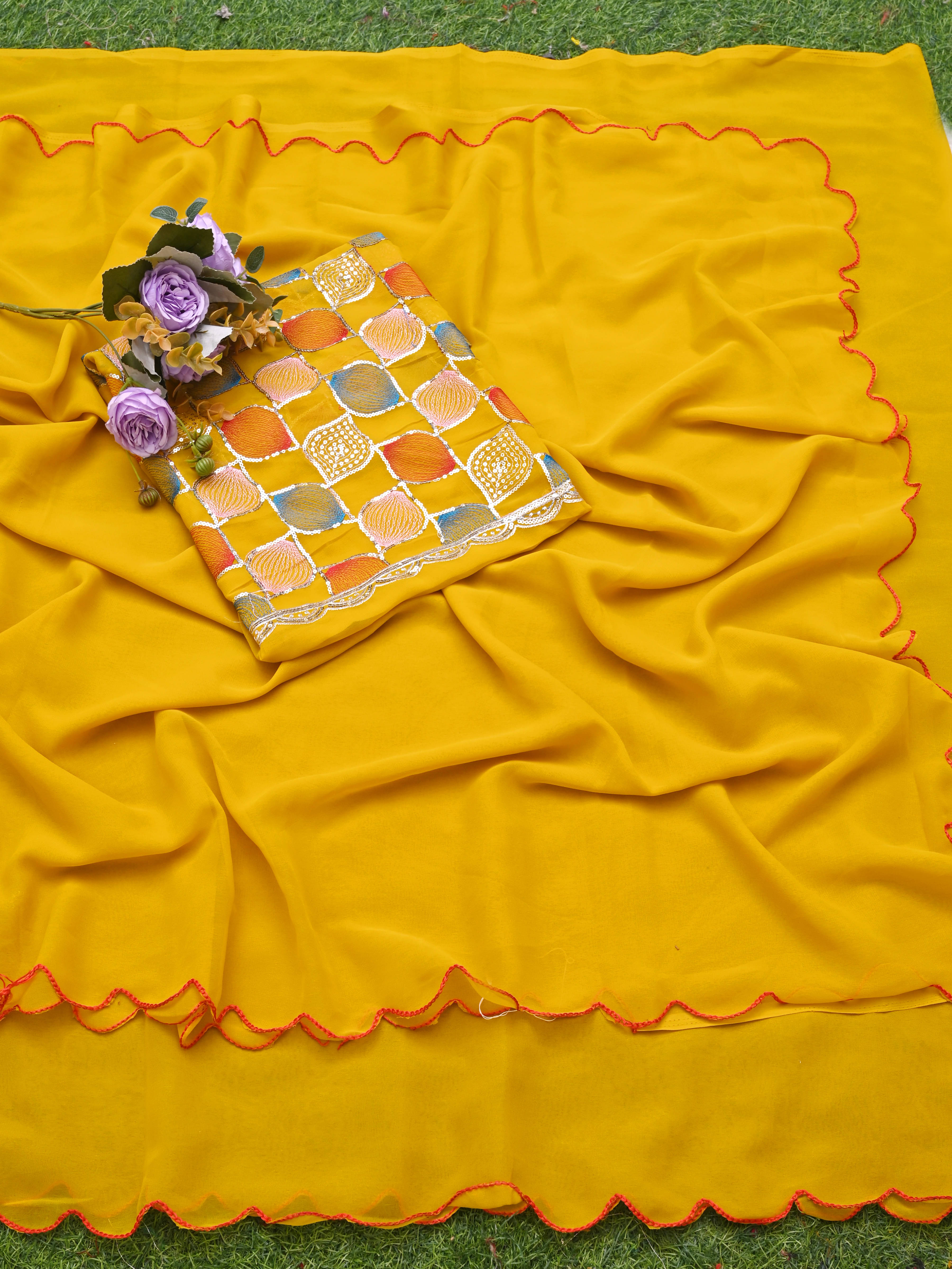 supalee Tex Georgette Solid Saree With Unstitched Blouse Piece ( Yellow1 ) supalee Tex Georgette Solid Saree With Unstitched Blouse Piece ( Yellow1 )