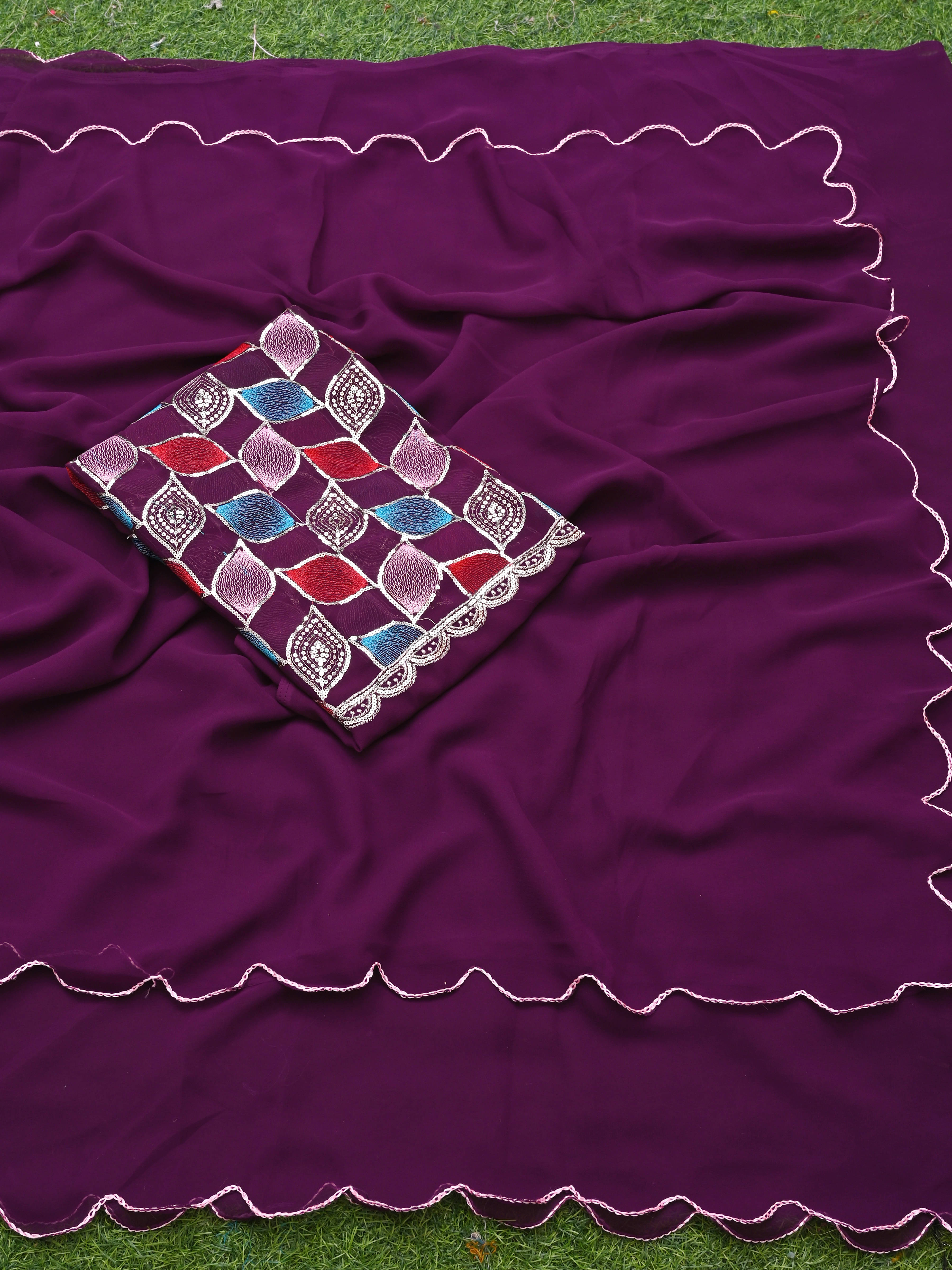 supalee Tex Georgette Solid Saree With Unstitched Blouse Piece ( Wine ) supalee Tex Georgette Solid Saree With Unstitched Blouse Piece ( Wine )