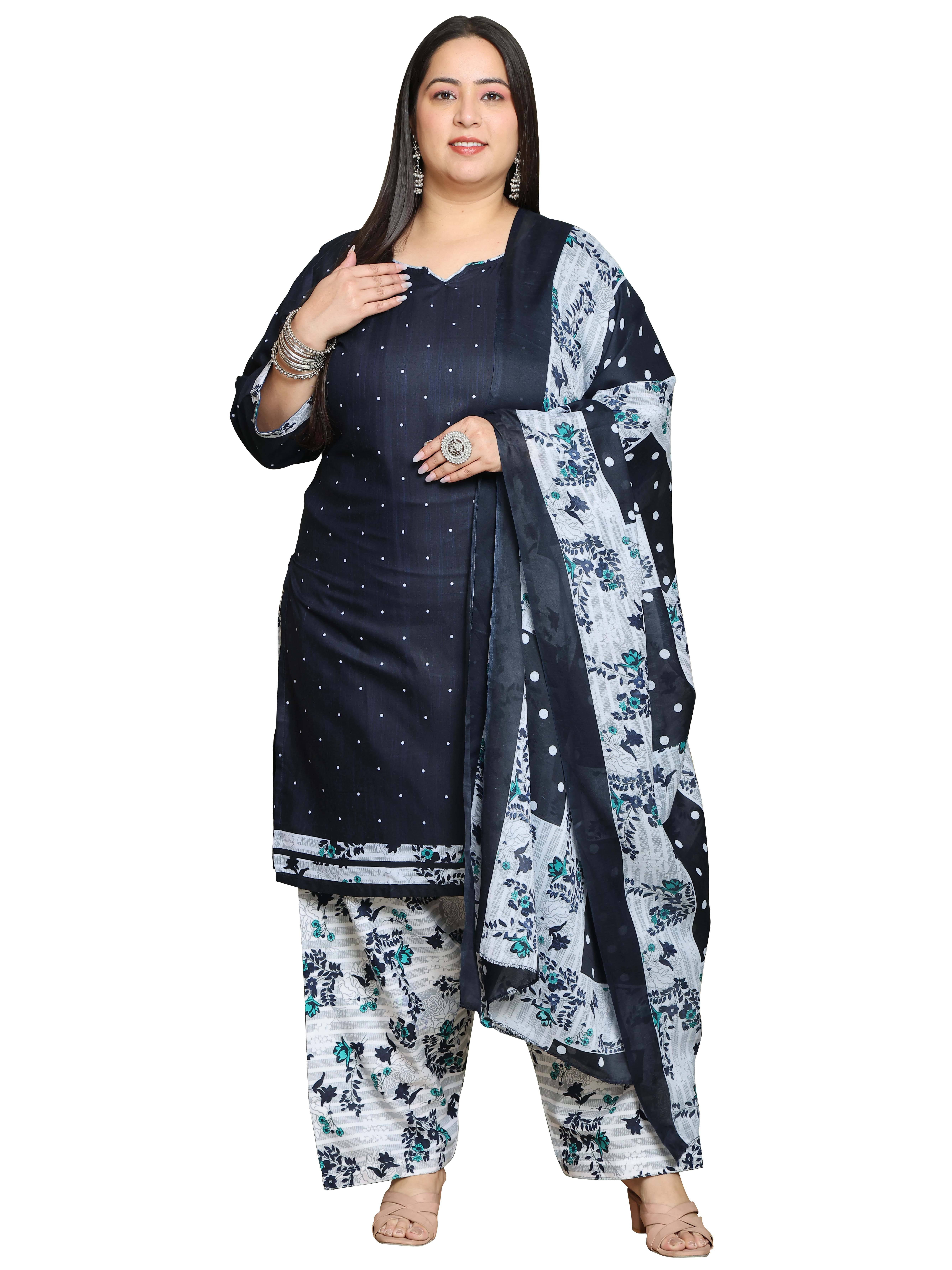 wonder weave Cotton Blend Printed Kurti With Patiala Women's Stitched Salwar Suit - Navy Blue ( Pack of 1 ) wonder weave Cotton Blend Printed Kurti With Patiala Women's Stitched Salwar Suit - Navy Blue ( Pack of 1 )