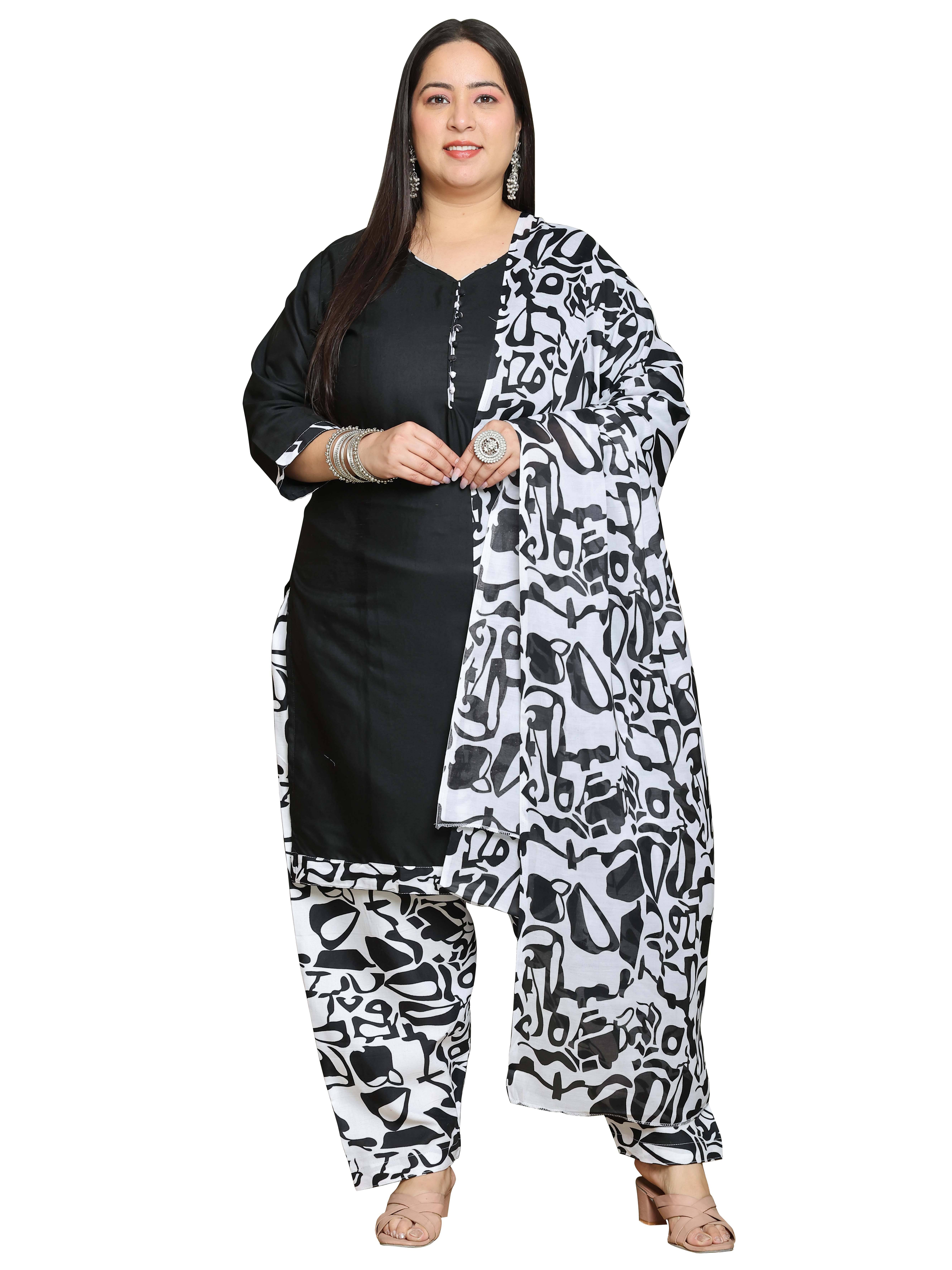 wonder weave Women Cotton Blend Printed Straight Kurti With Patiala Salwar ( Black ) wonder weave Women Cotton Blend Printed Straight Kurti With Patiala Salwar ( Black )