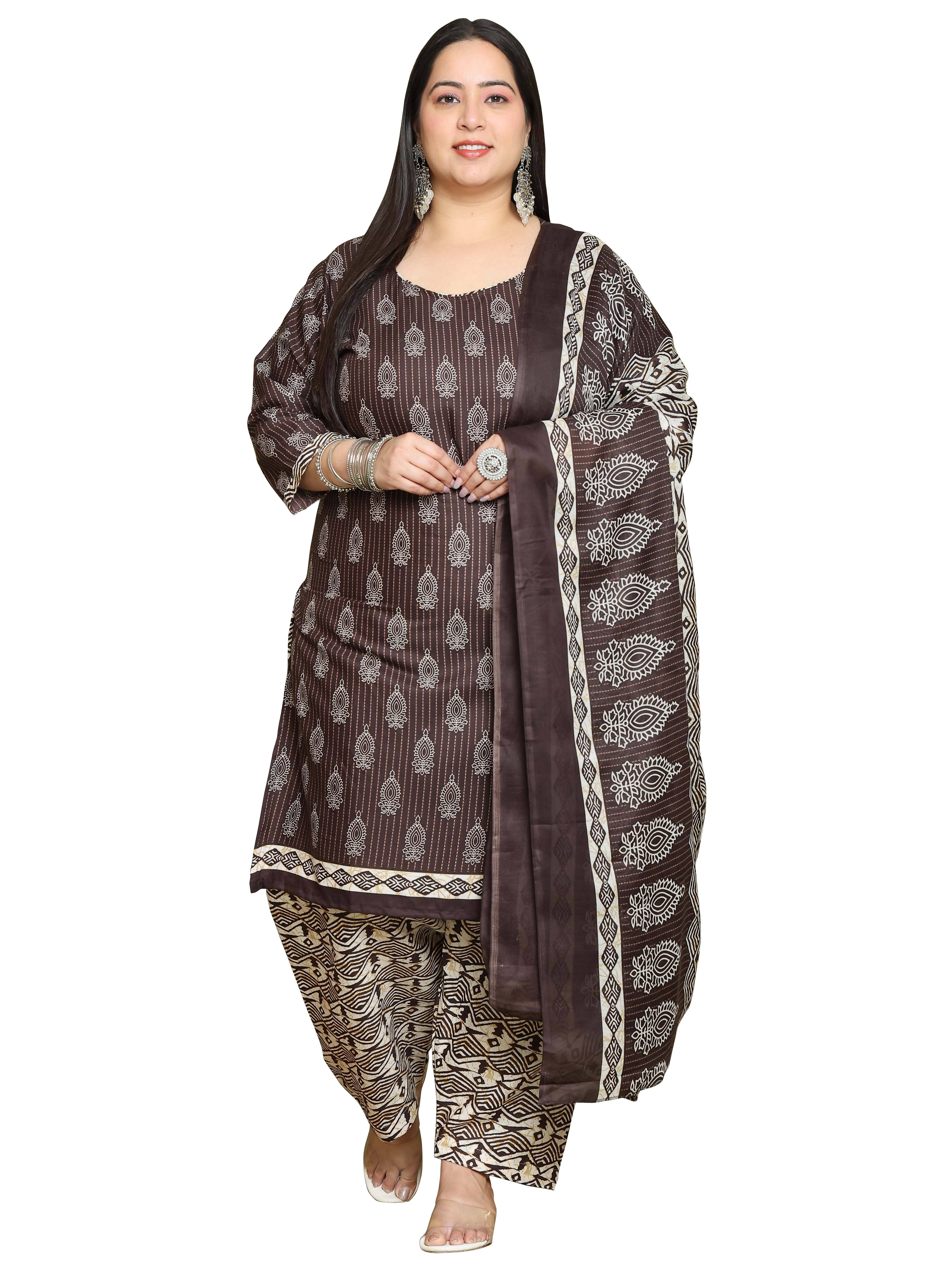 wonder weave Women Cotton Blend Printed Straight Kurti With Patiala Salwar ( Brown ) wonder weave Women Cotton Blend Printed Straight Kurti With Patiala Salwar ( Brown )