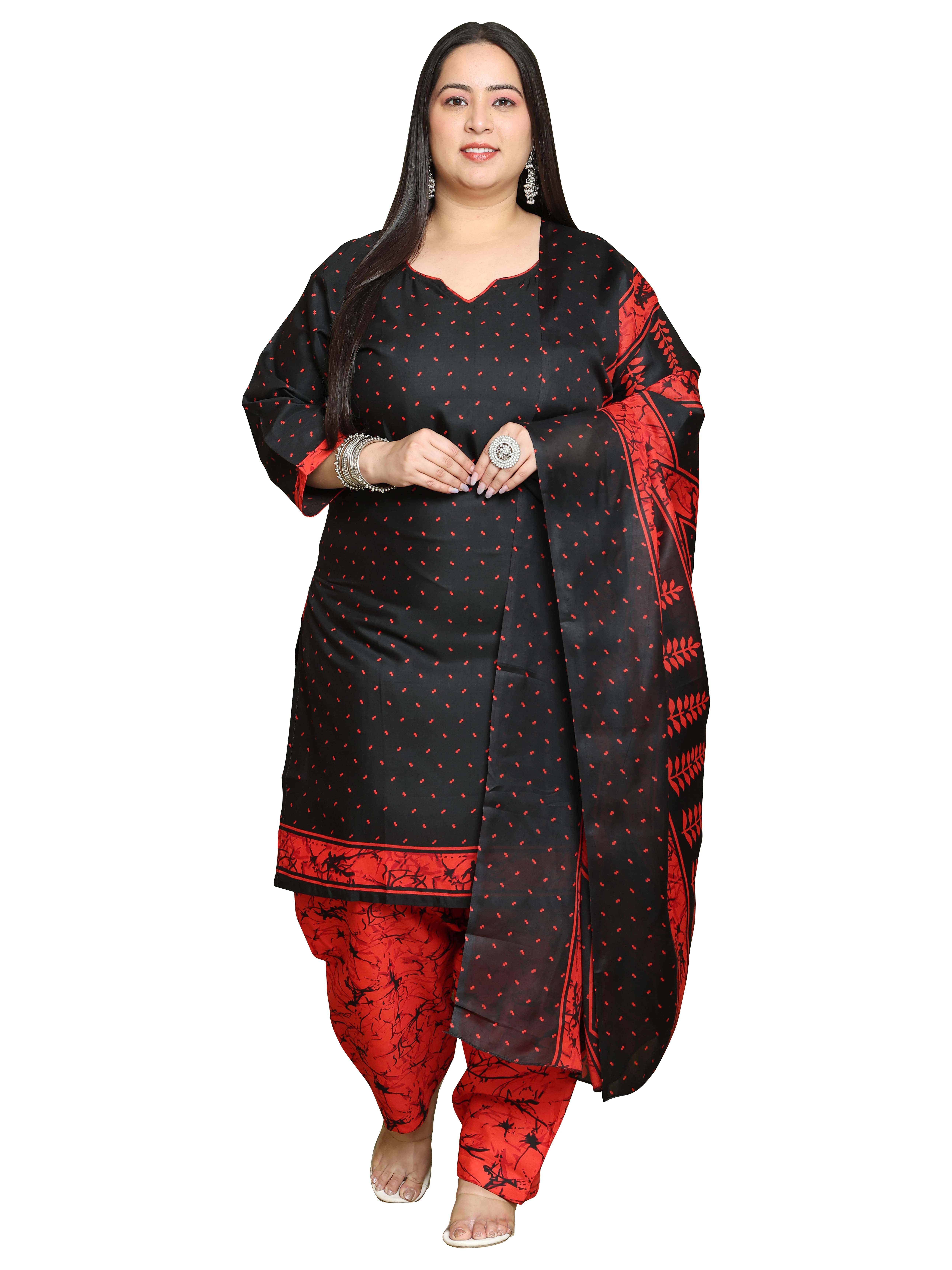     			wonder weave Women Cotton Blend Printed Straight Kurti With Patiala Salwar ( Black )